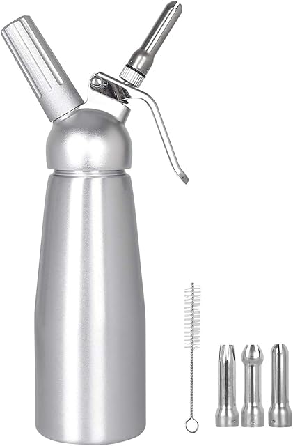 Whipped Cream Dispenser, Aluminium Cream Whipper with 3 Decorating Nozzles 500ML Cream Charger Dispenser for Cake Cheese Dessert