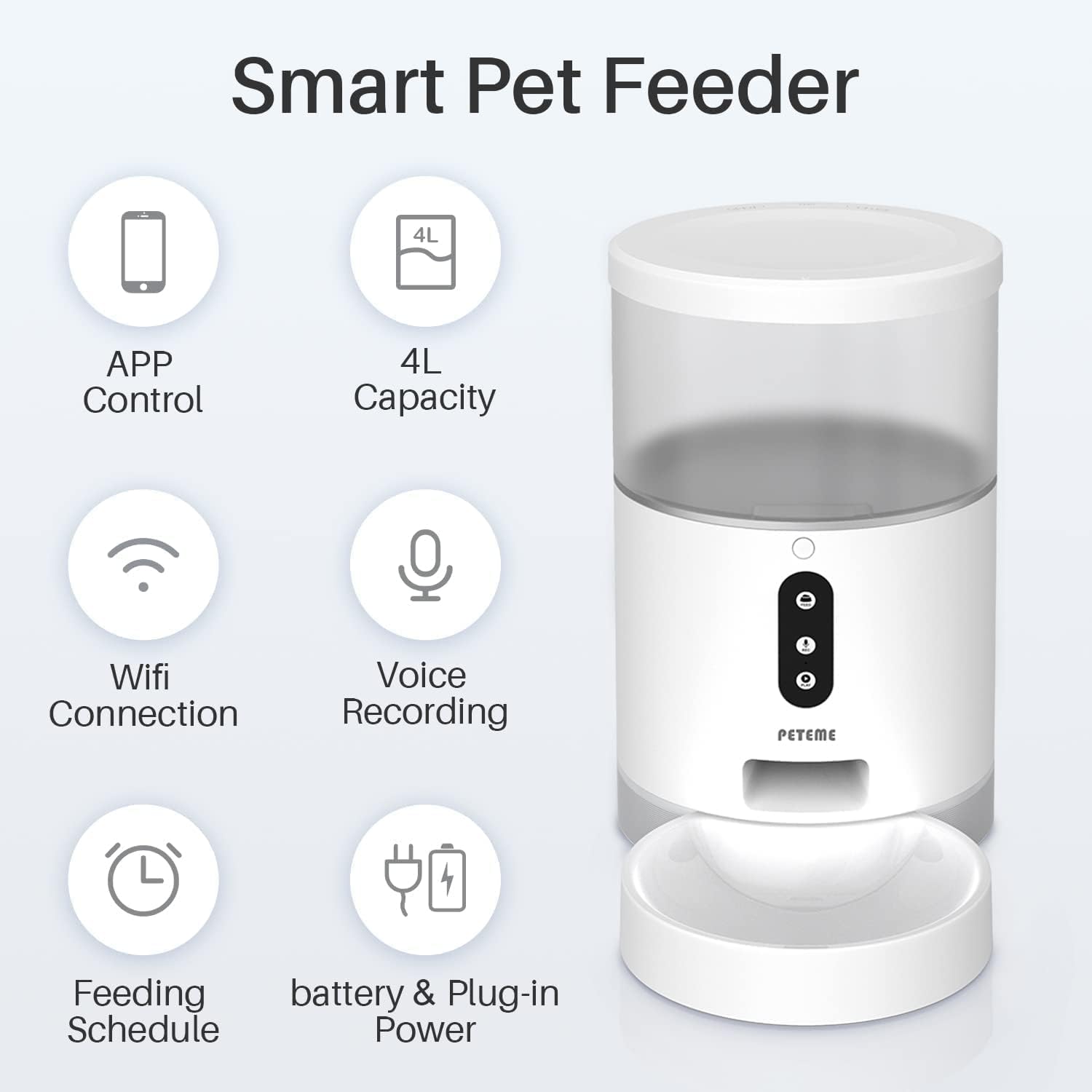 Automatic Cat Feeder, 4L Portion Control Timed Cat Feeder with APP Control, Peteme Smart Pet Feeder for Cats, Dogs & Small Pets, 2.4G Wi-Fi Enabled : Pet Supplies
