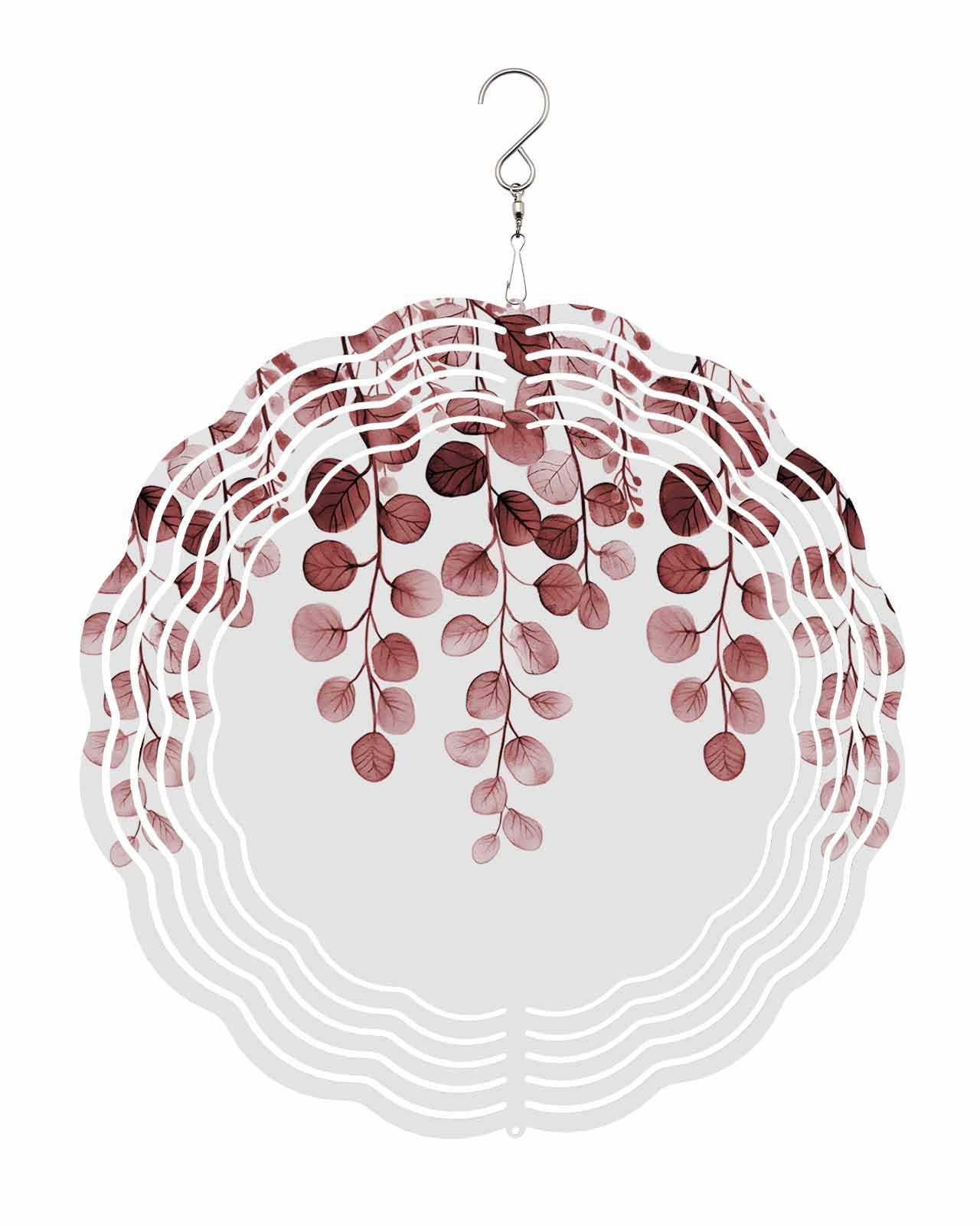 Abstract Wind Spinners, Plant Eucalyptus Leaf Hanging Wind Spinners for Yard and Garden 3D Stainless Steel Metal Sculptures Crafts Ornaments 12 Inch