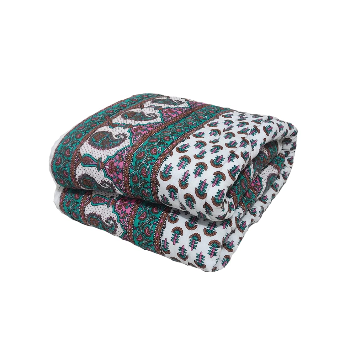Reversible Jaipuri razai for Winter Double Bed/Pure Cotton Jaipuri razai Double Bed/Jaipuri razai Double Bed for Mild Winter Printed, 85x100 inch (G21_Green)-image-34