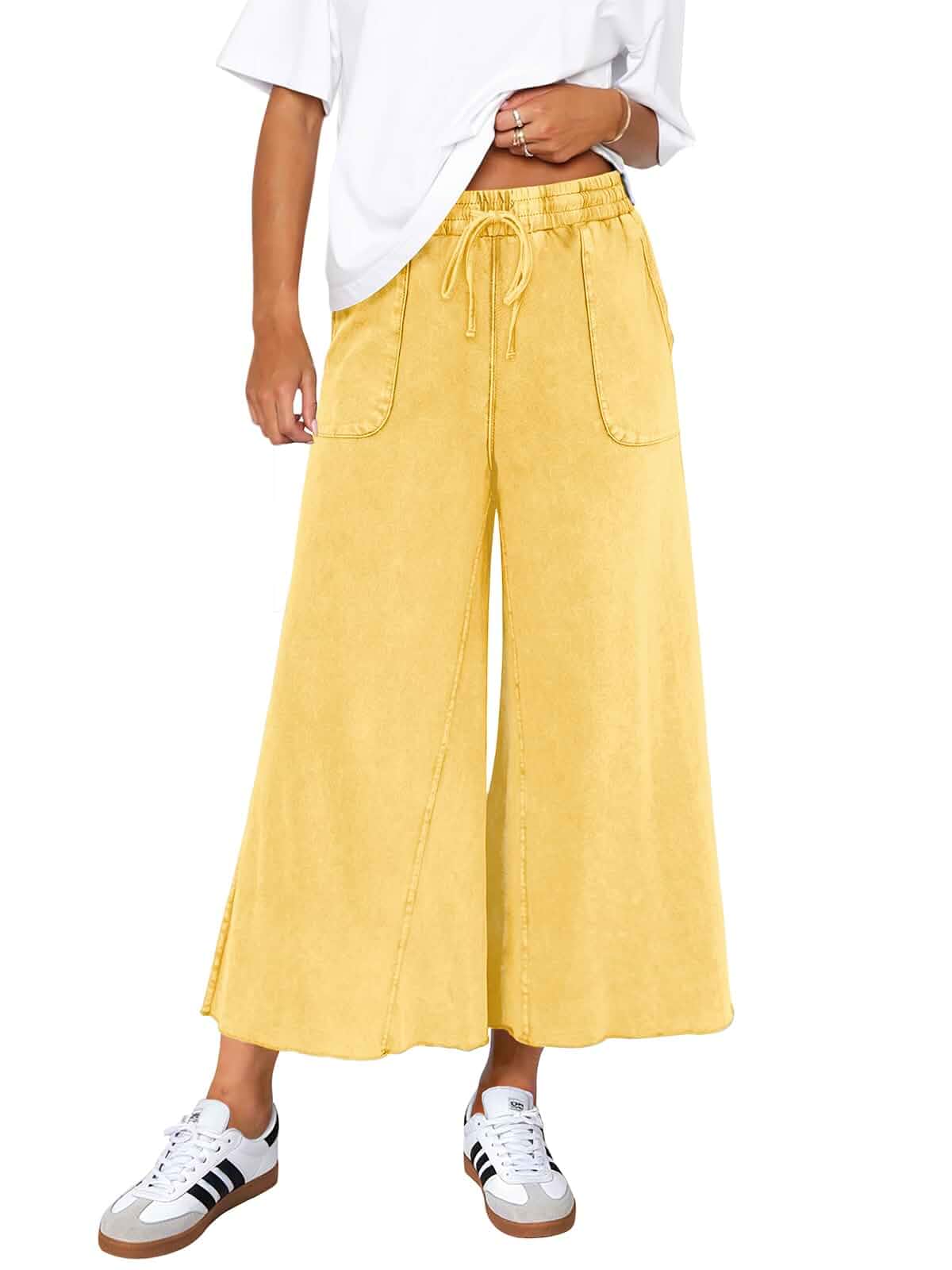 Wide Leg Pants for Women Acid Wash Baggy Sweatpants Drawstring,Elastic Waist,With Pockets,Mineral Wash,Cropped,Loose,Comfy,Casual,Summer,Track Athletic Yoga Sweat Pants