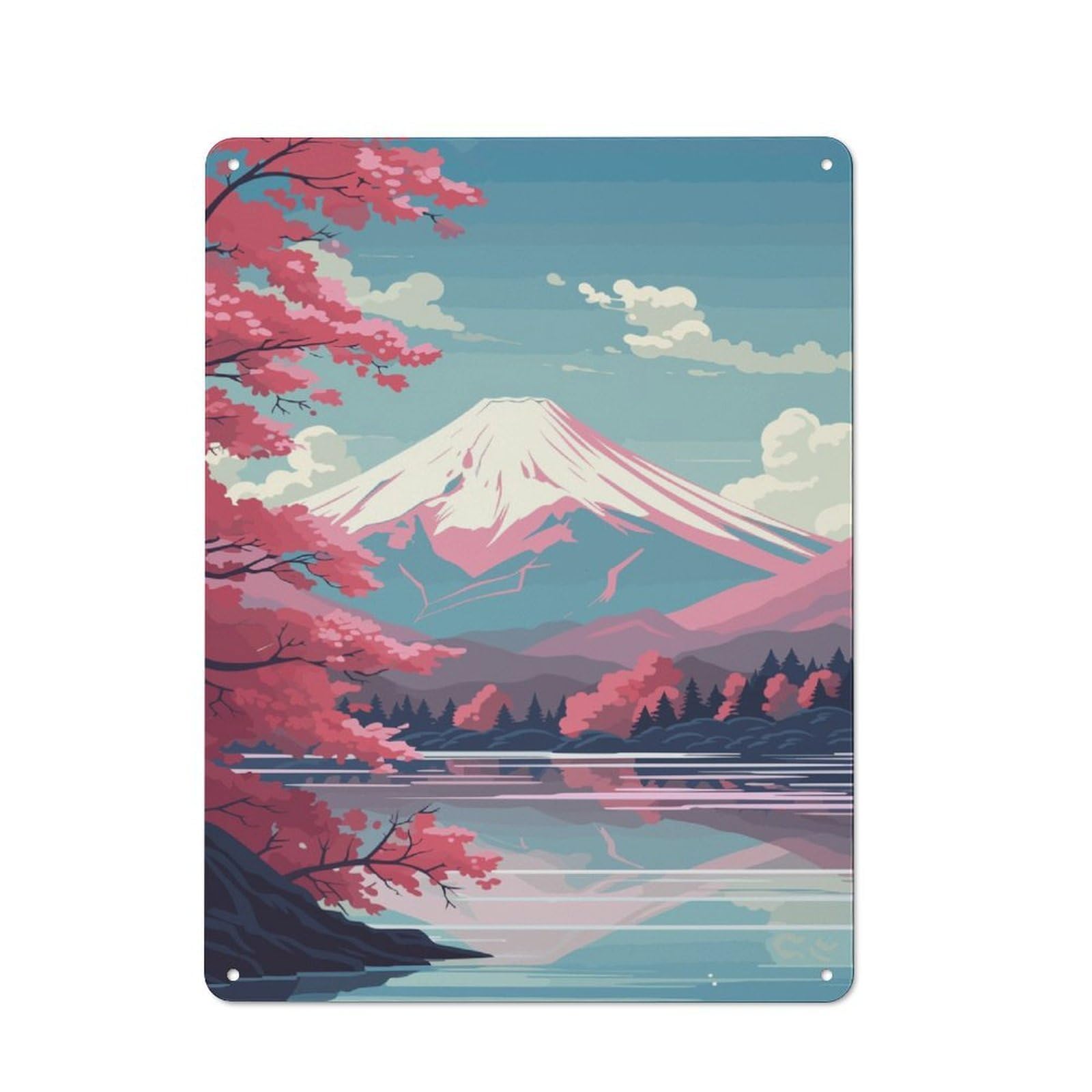 Junmoney Pink Mount Fuji Sakura Tin Wall Plaque 40X30cm With For Man Cave Or Games Room, For Updating Man Cave And Games Room After Moving