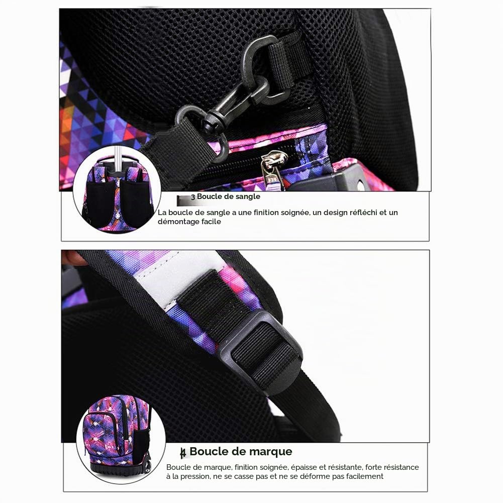 Cartable à Roulettes Backpack École pour Les Garçons et Les Filles Sac à Dos Roulant Bagages Enfants Sac De Voyage