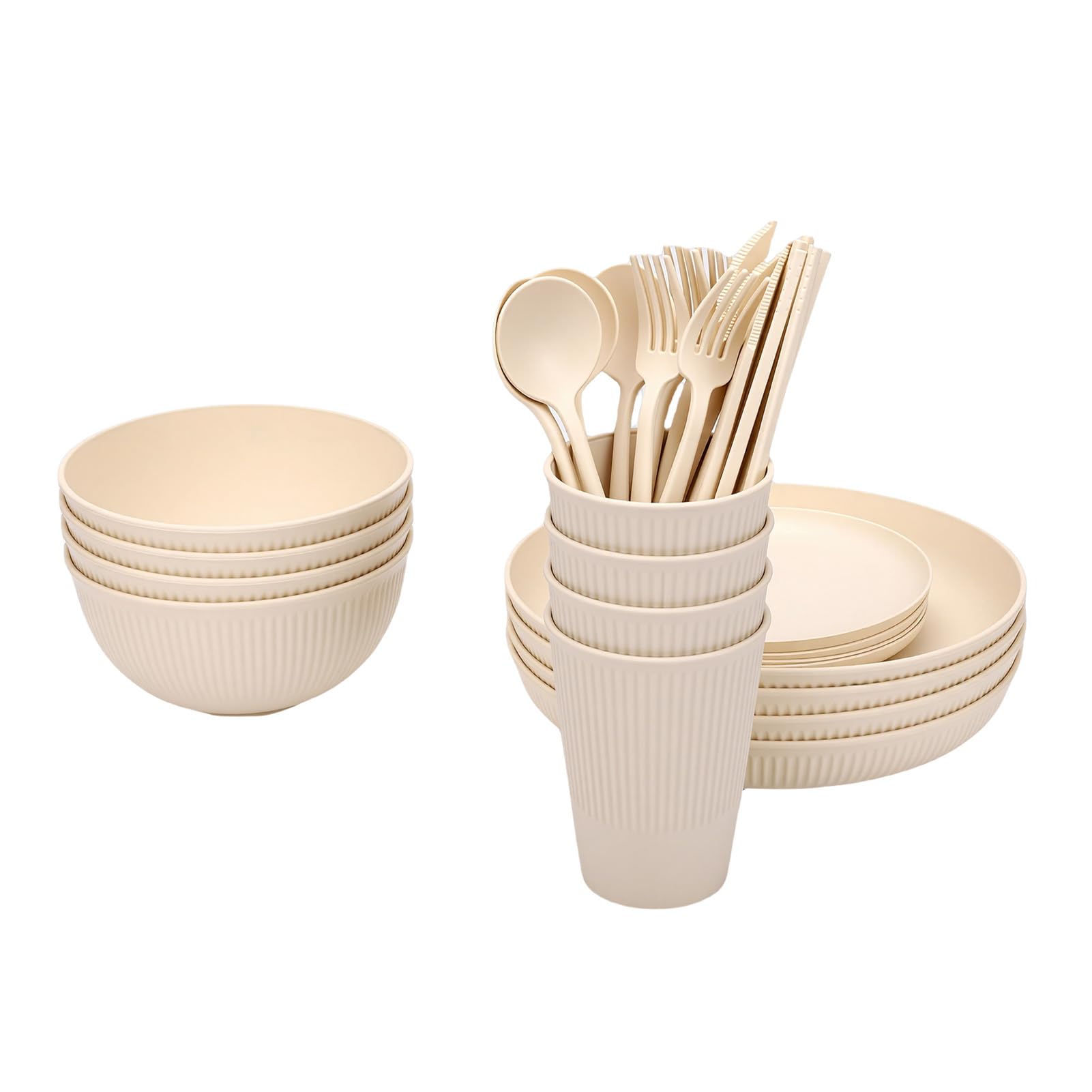 Annadue Juego de Cubiertos Duraderos a Prueba de Caídas, Platos, Tazones y Tazas para 4 Personas, Apto para Lavavajillas y Microondas, para Viaje Camping