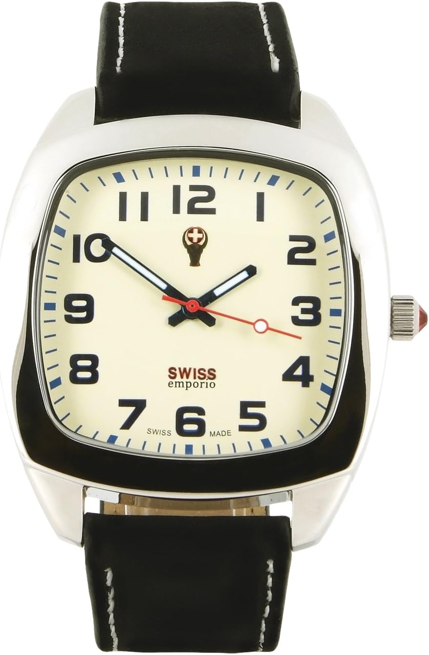Men's Quartz Swiss Made Watch with Beige Dial Analogue Display and Black Leather Strap SE05CRSL10