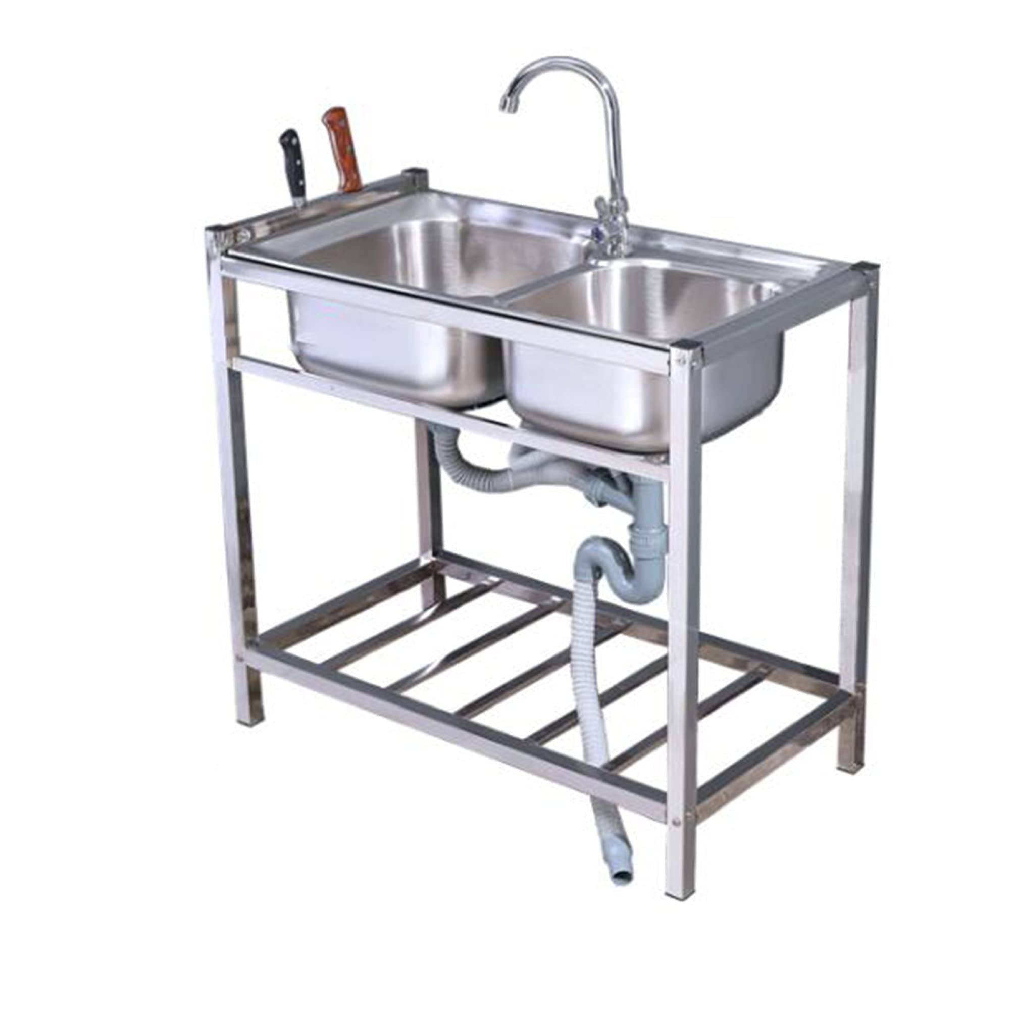 Kitchen Sink,Kitchen Sink, Detachable Stainless Steel Double Sink Lazy Stand, Indoor & Outdoor Laundry Dining Sink/A/75×39cm
