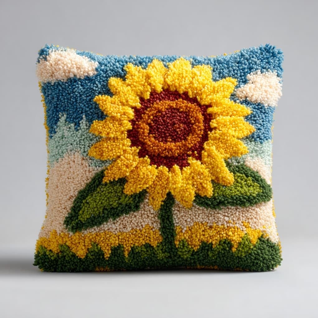 WallustrioaW Latch Hook Cushion kit 43x43cm,Sunflower Flowers