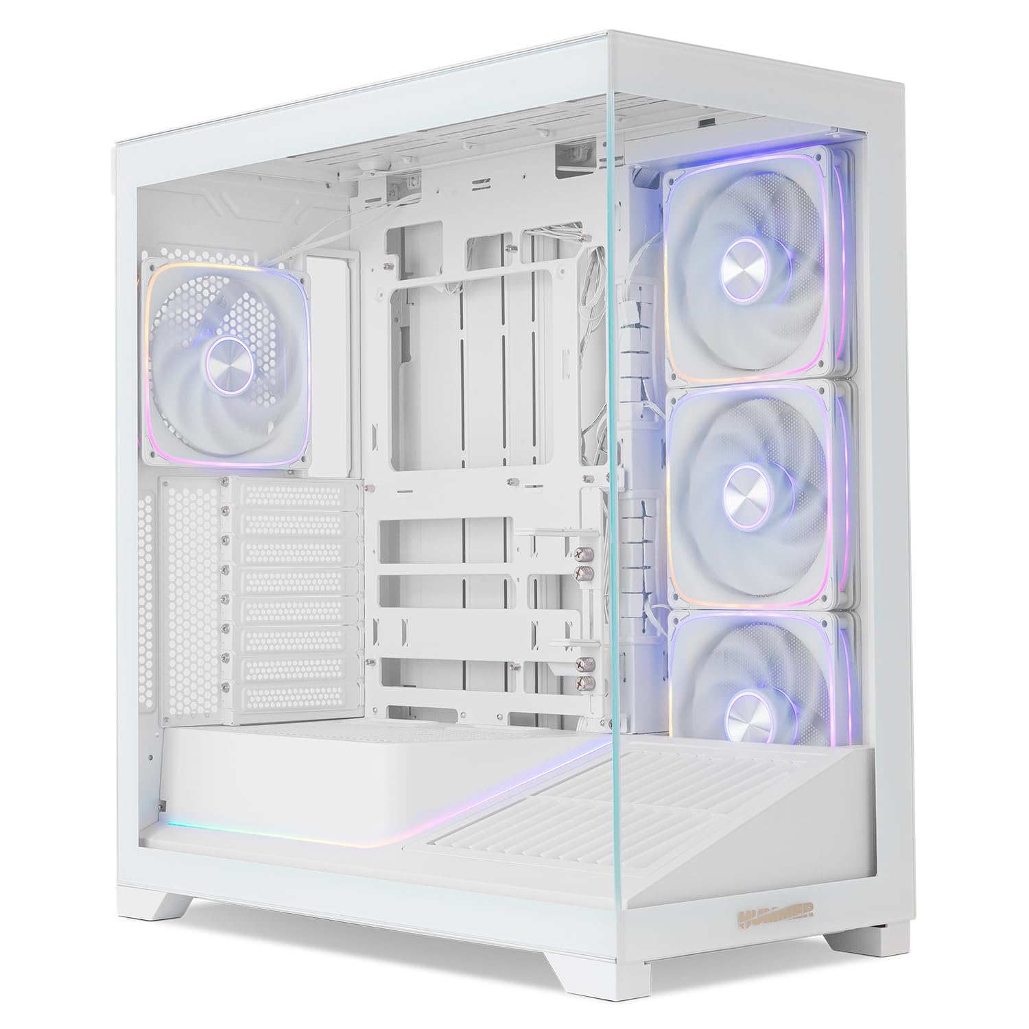 NOX Xtreme Products Hummer Blade - Tower ATX/M-ATX/ITX, gehärtetes Glas, 5 vorinstallierte 140-mm-ARGB-Lüfter, Platz für 8, ARGB-Controller, USB 3.0 und USB-C, Weiß