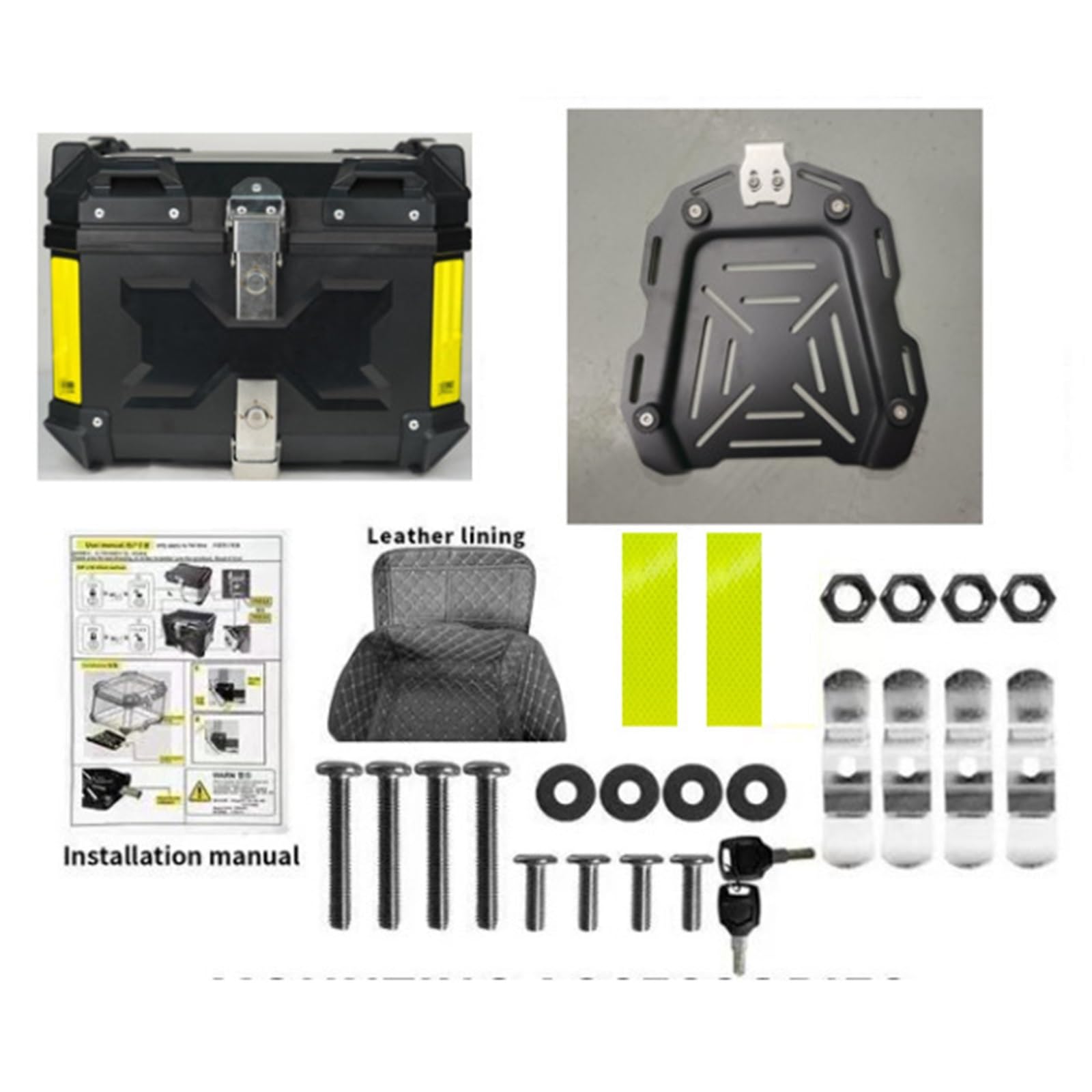 45L ABS Motocykl Tylny Top Case Motocykl Kask Box Uniwersalny Top Tail Tylny Bagażnik Przechowywanie Walizki Narzędziowe Blokada Motorcycle Tail Box boczna motocykla walizka(White 45L)