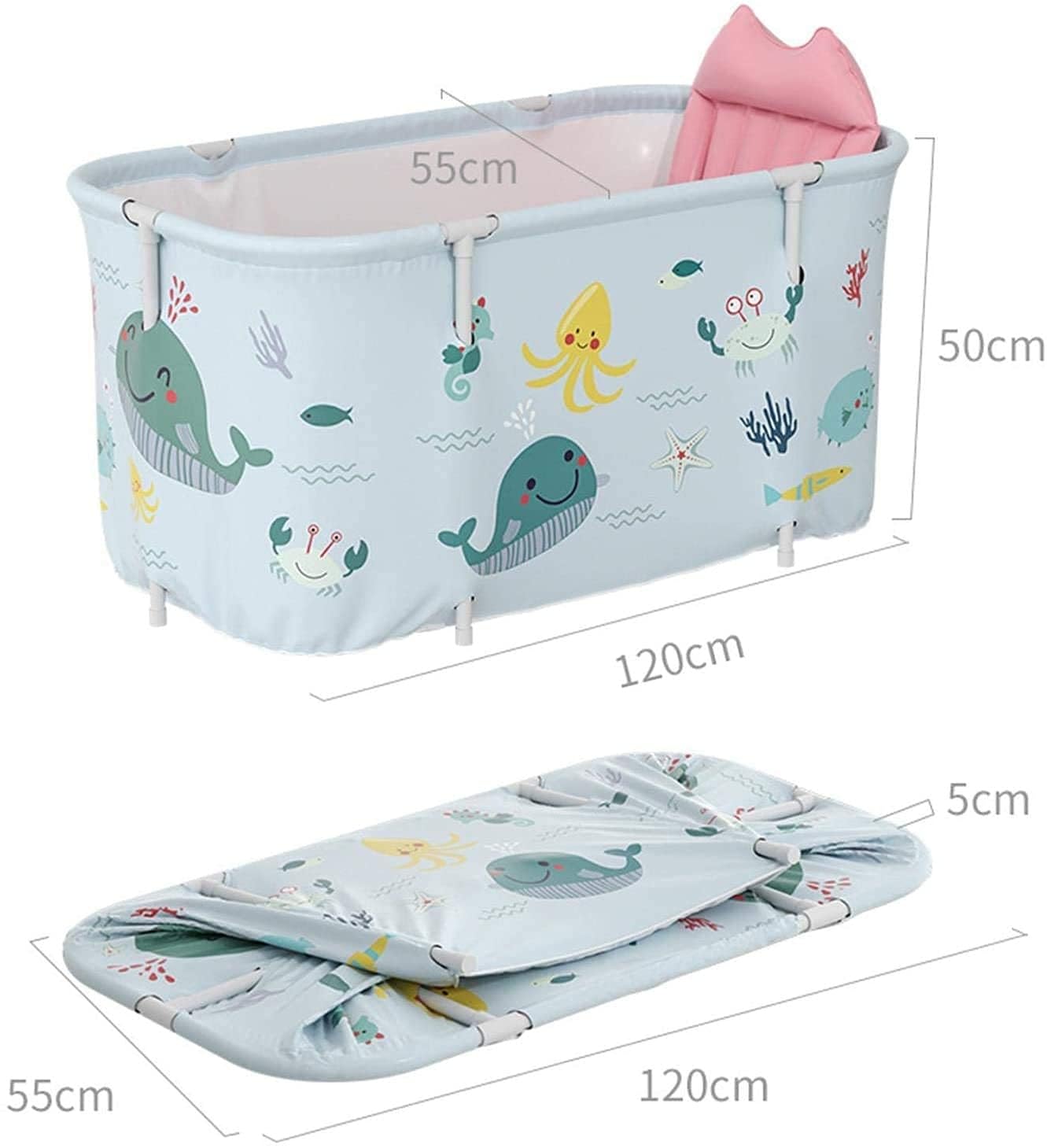 Bañera portátil plegable en plástico, bañera de tamaño extragrande, para adultos y niños, 120 cm, color azul