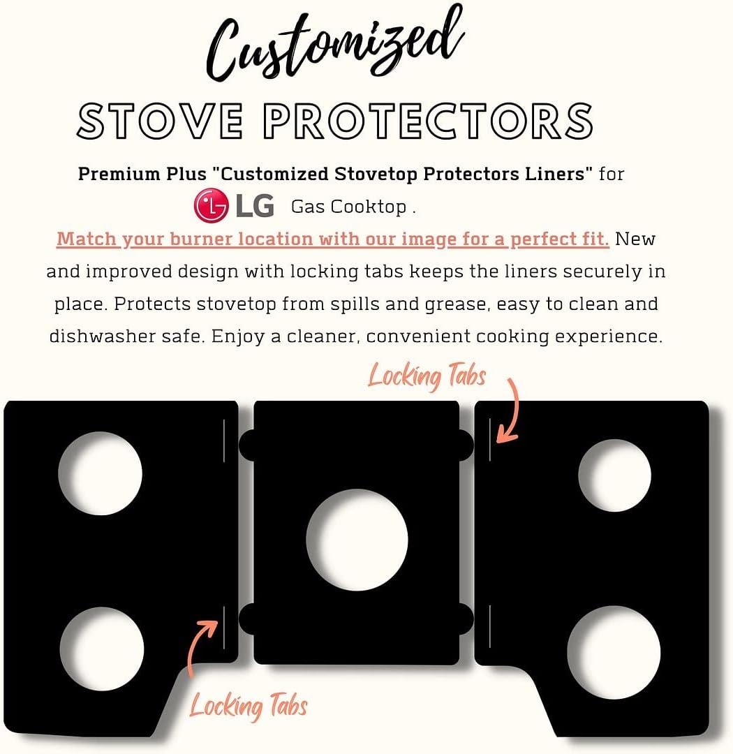 Premium Plus Stove Protectors for LG Gas Cooktop Model LCG3611, Custom Cut, Easy to Clean Stove Liner, Made in the USA.