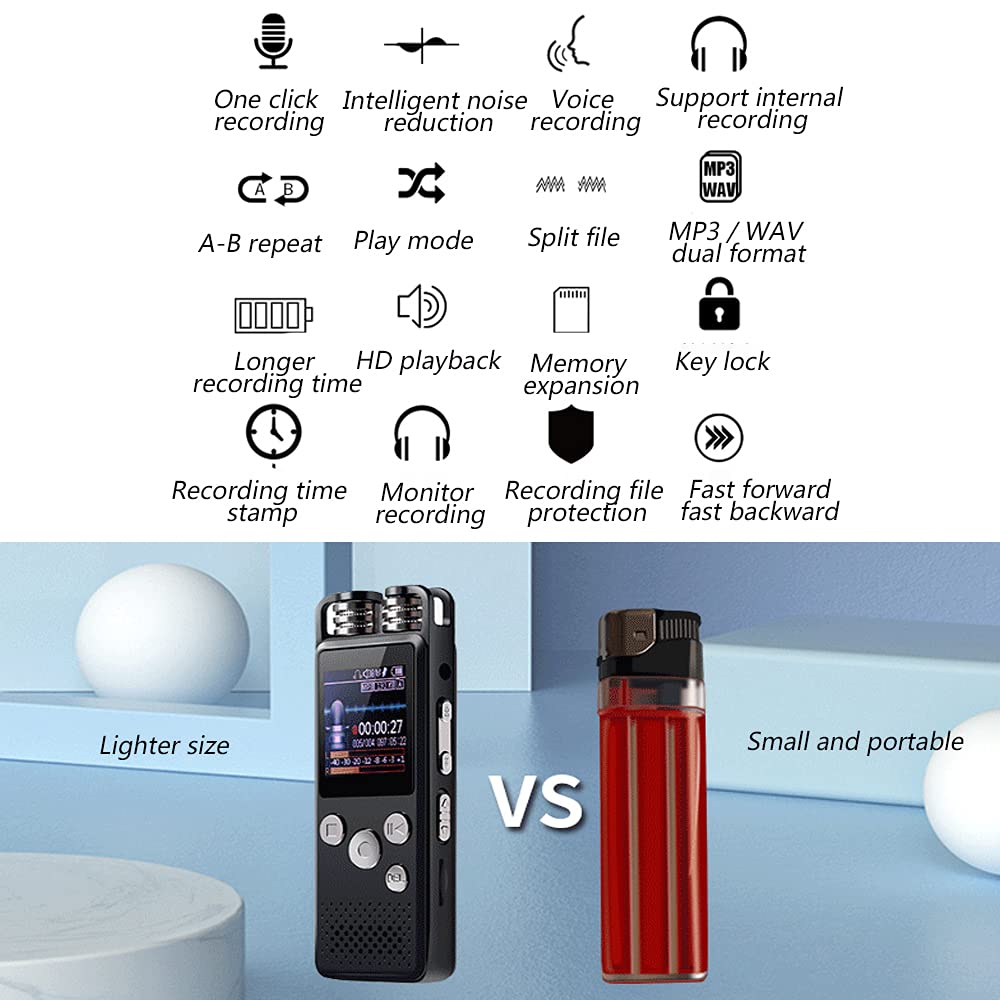Dyktafon głosowy 8 GB, cyfrowy dyktafon na wykłady / spotkania / nagrywanie klasy profesjonalne, USB Dictaphon z odtwarzaczem MP3, redukcja szumów / podwójny format/obsługa 25 języków