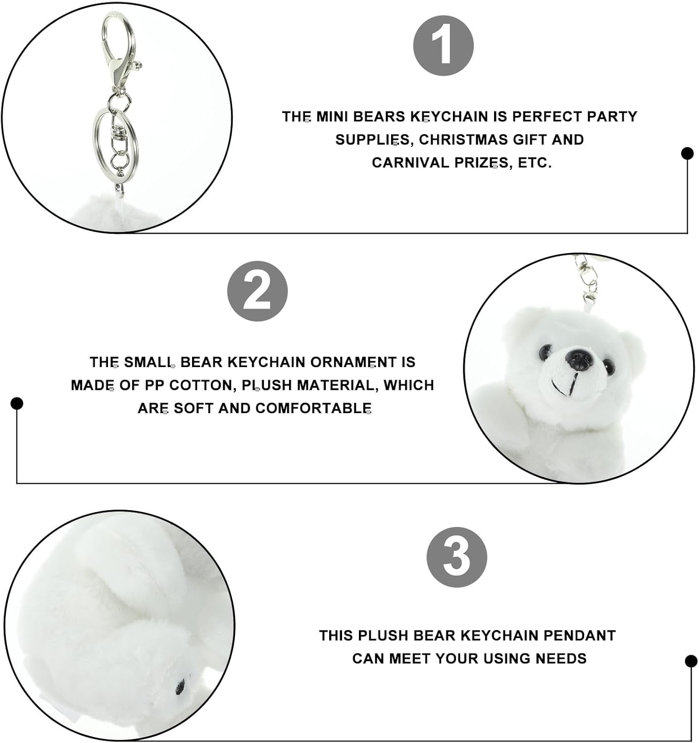 TOYANDONA White Plush Bear Keychain - Cute Polar Bear Bag Charm Plush Stuffed Animal Keychain for Handbag Purse Backpack Car Keys - Image 3