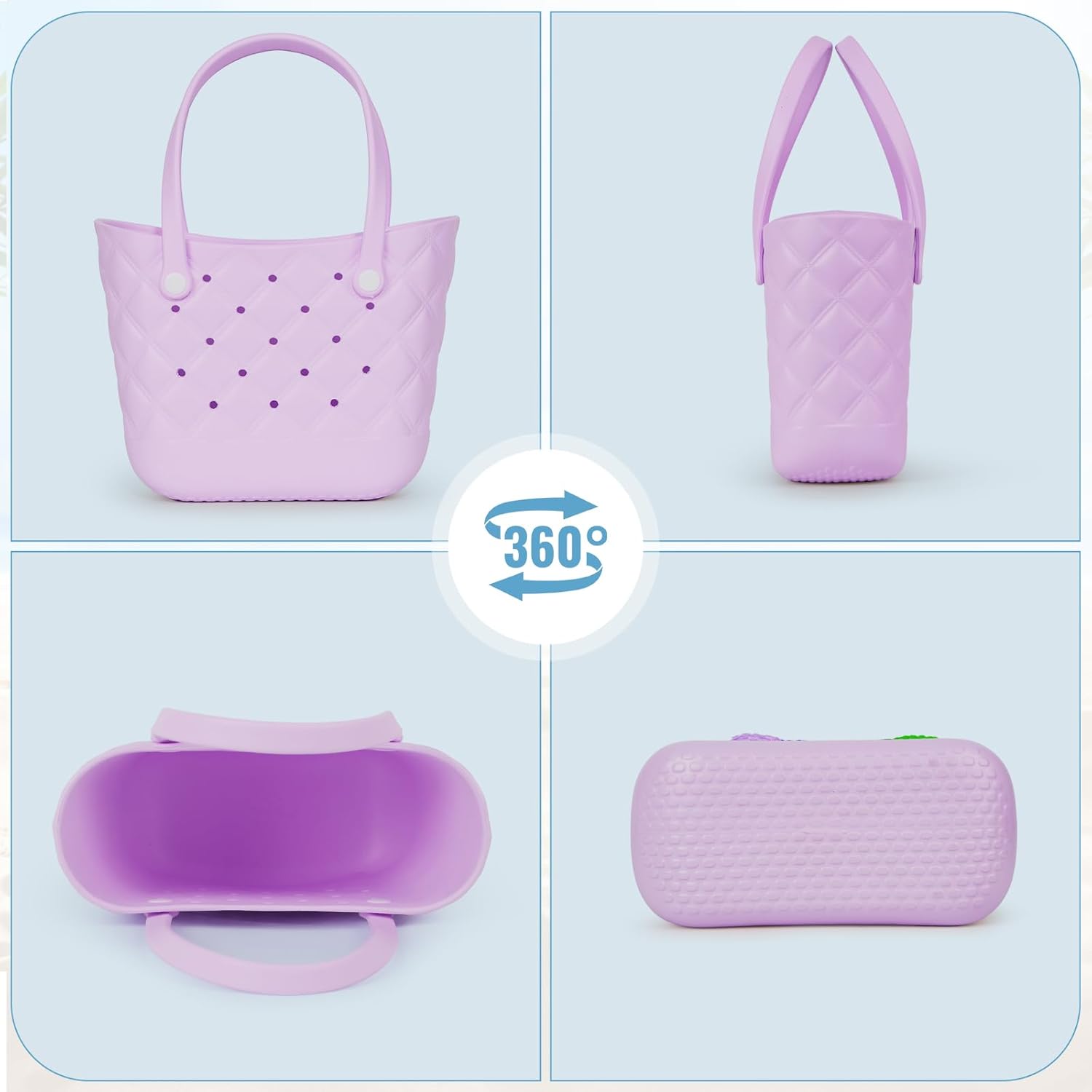 Small Rubber Tote Bag with 5 Charms Cute Beach Tote Small EVA Lightweight Bag for Beach,Travel,Groceries - Image 7