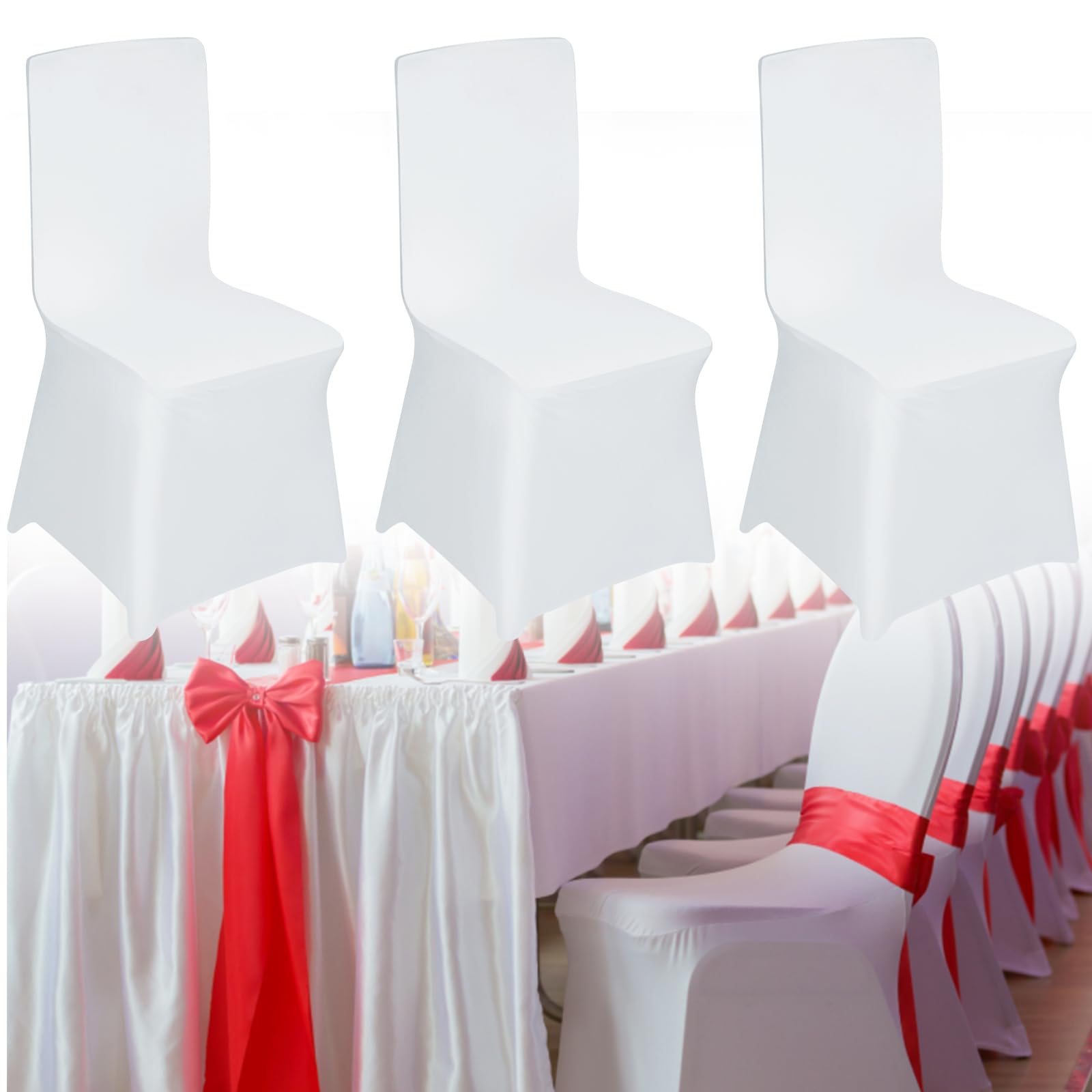 YRHome Universelle Stuhlhussen Spandex Stretch Stuhlüberzüge Abnehmbar Waschbar Schwingstühle Stuhlbezüge für Hochzeiten und Veranstaltungen Festliche Dekoration, Weiß - 100 Stück