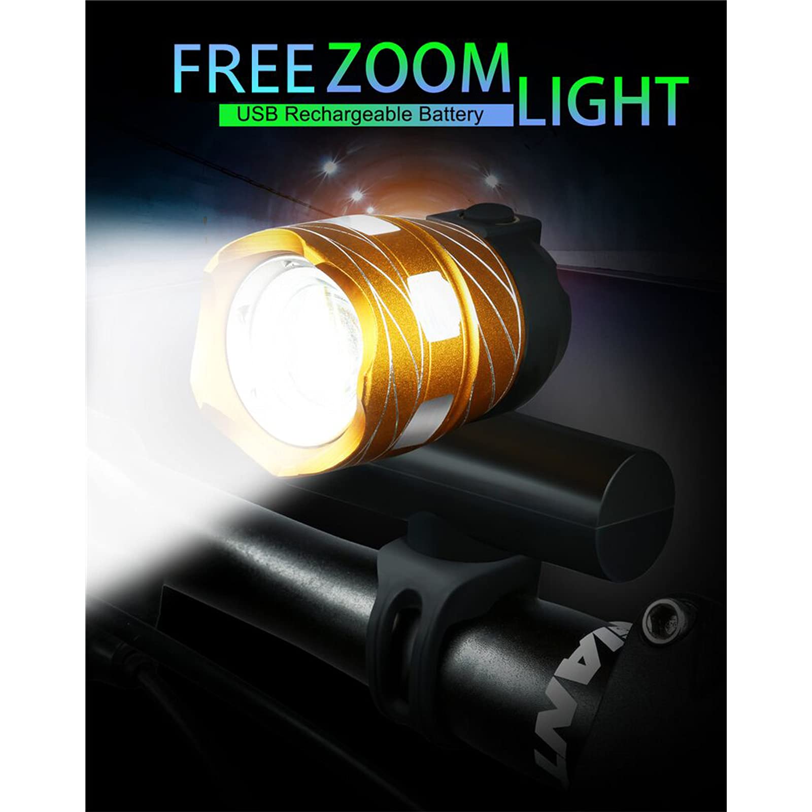 Lumière de Vélo Zoomable 4 Modes Phare Large USB Rechargeable Lampe Avant Étanche Feux Arrière Lumière de Vélo