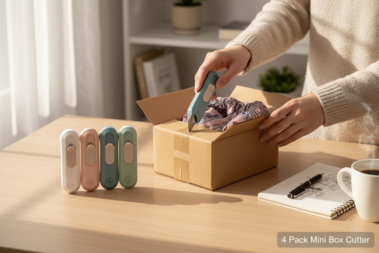 4 Pack Mini Box Cutter Small Utility knife for Boxes Mail and Crafts Compact Portable Razor Cutter