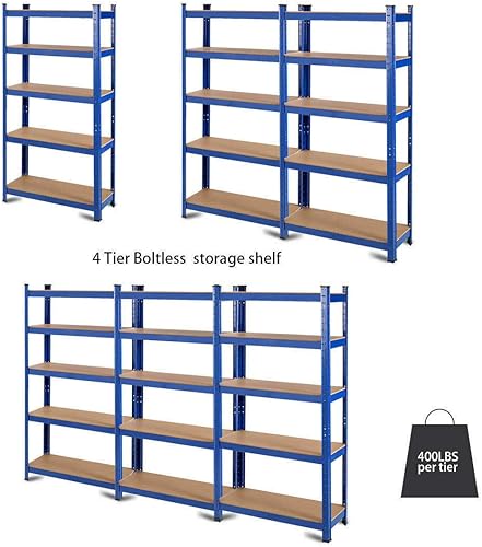 Miniatura 2 de Tangkula Estantes de almacenamiento de metal, estantes utilitarios de acero resistente de 5 niveles con estantes ajustables, montaje sin tornillos,