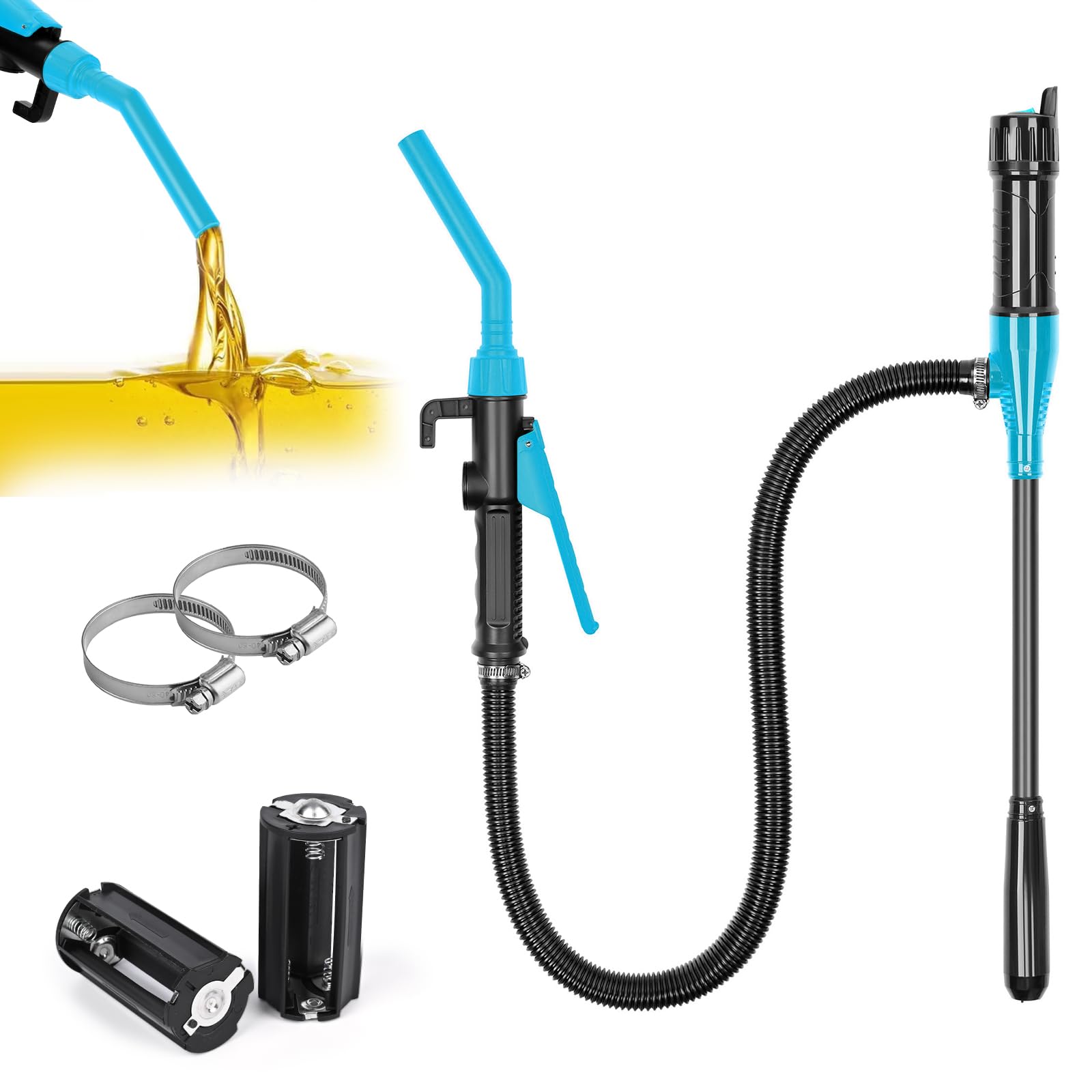 Elektrische Transferpumpe, GuKKK Akku Wasserpumpe, Elektrische Umfüllpumpe Kraftstoff Umfüllpumpe, Siphon Pumpe, tragbare Automatische Absaugung pumpe Benzin Gas 2.4 GPM