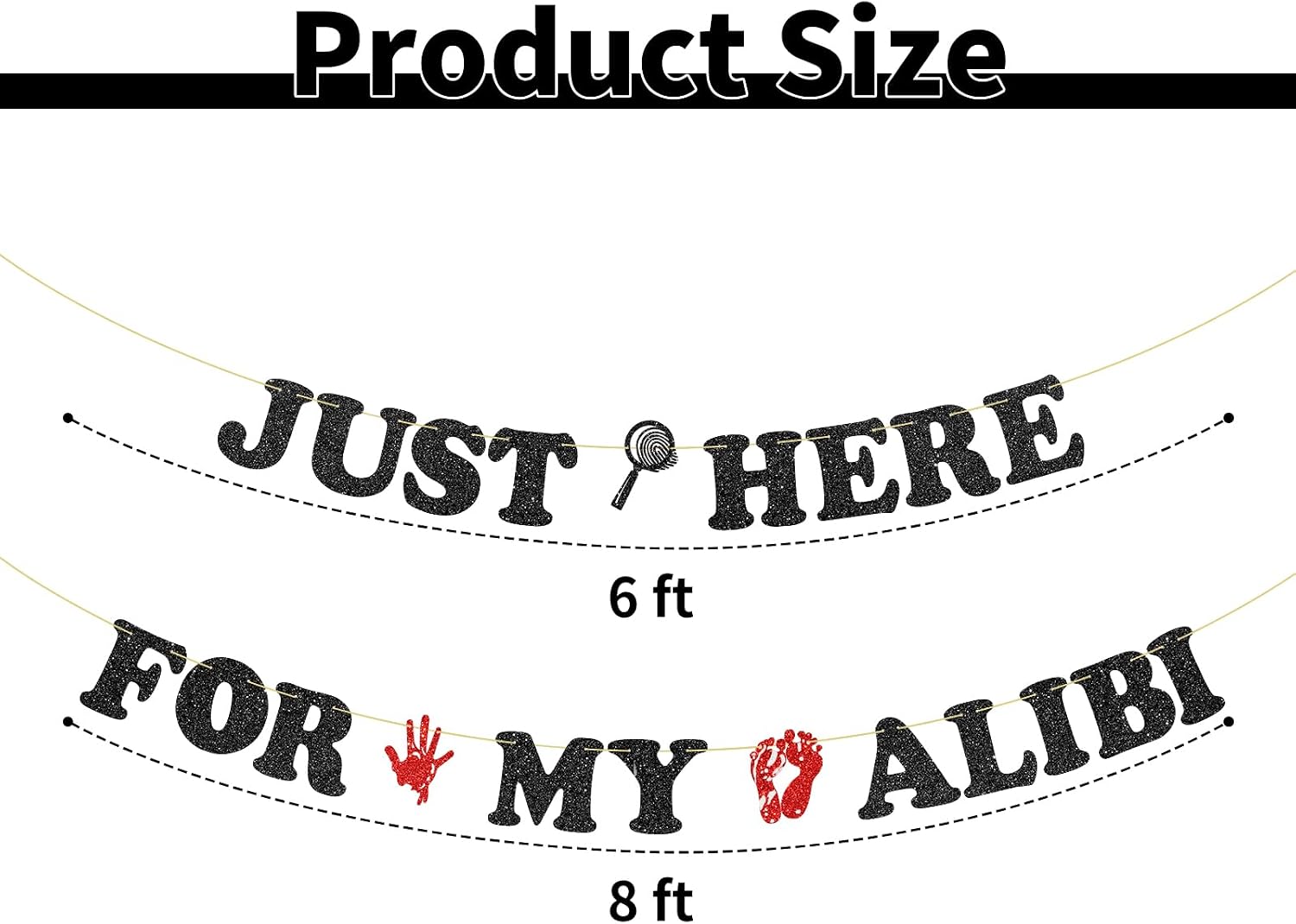 Glitter Just Here For My Alibi Banner, Murder Mystery Theme Party Decor Sign, True Crime Birthday Decoration