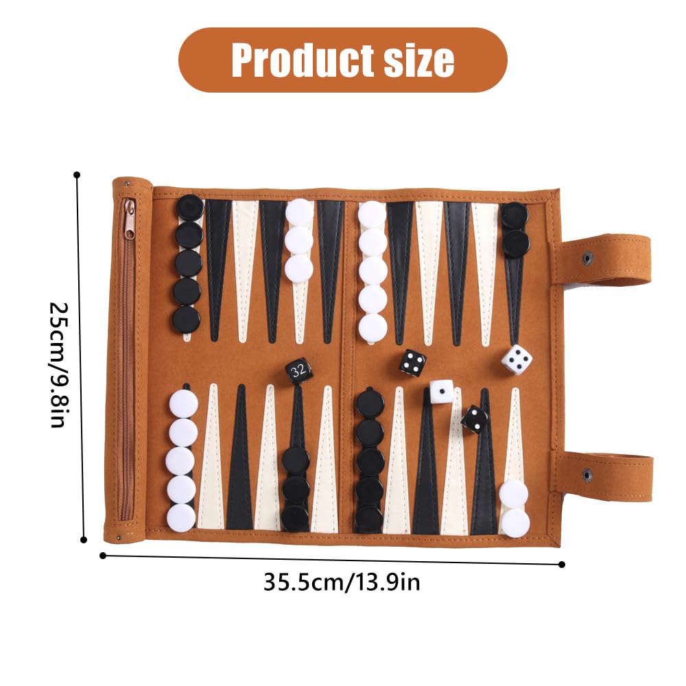 Backgammon Gioco da Tavolo, Backgammon da Viaggio, Back Gammon in Pelle, Portatili Gioco da Tavolo, Avvolgibile, Regalo Perfetto per Gli Amanti dei Viaggi, del Campeggio e Dei Picnic, 25x35cm