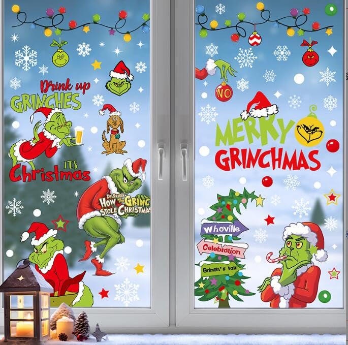 Friedwohl 154 pegatinas navideñas para ventanas, imágenes de ventana de Navidad, pegatinas de PVC reutilizables de doble cara para ventanas de cristal, decoración navideña (9 hojas, 20 x 30 cm)