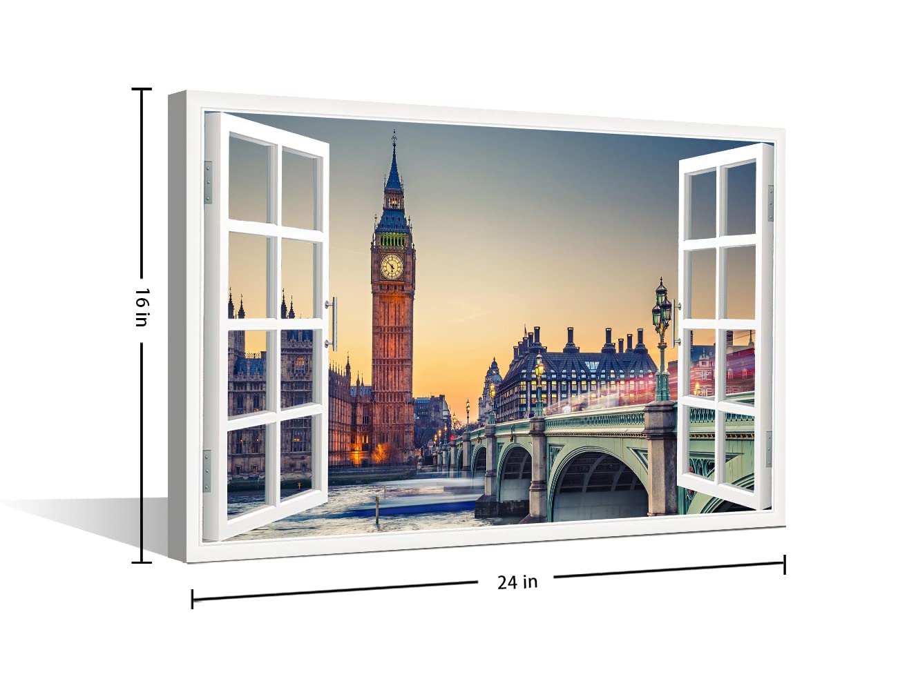 Window View Canvas Wall Art London England Big Ben Natural Scenery Photography Canvas Print Art for Living Room Office Bedroom Dining Room Wall Decor Stretched and Framed Ready to Hang - Image 2