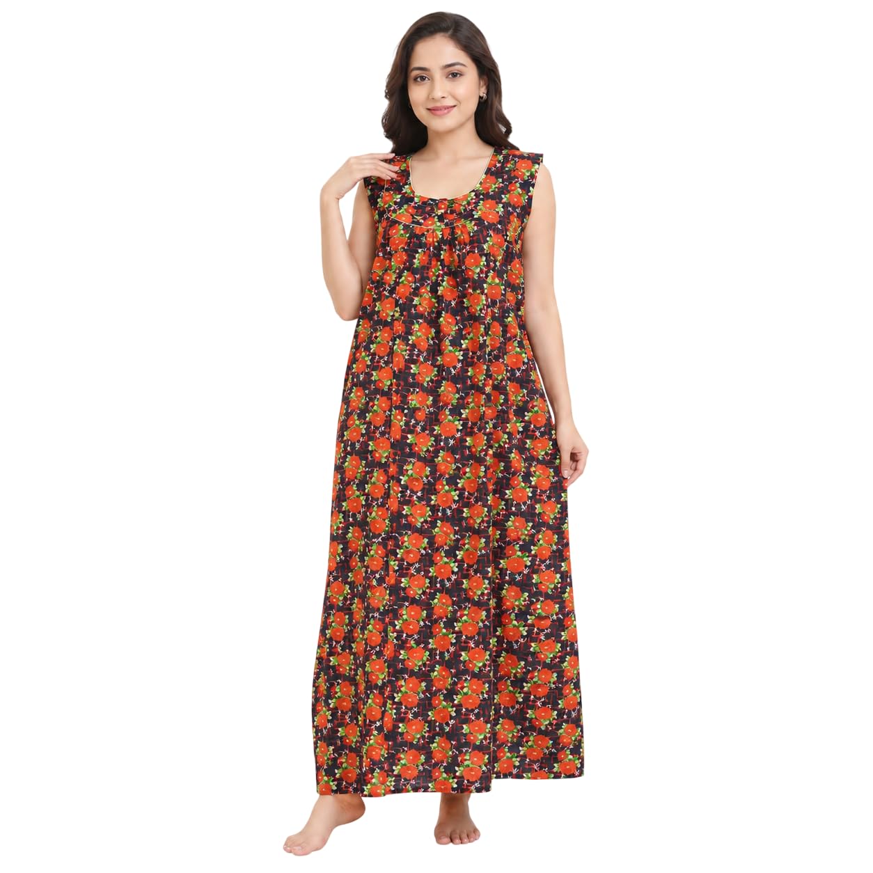 Cotton Nighty for Woman|Sleeveless Round Neck Maxi|Stylish Sleepwear Gown-image-7