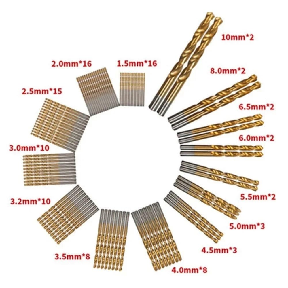 Coffret de 99 forets métriques en acier rapide pour le perçage du titane et des métaux durs (1,5 à 10 mm), pour le travail du bois, couleur or.