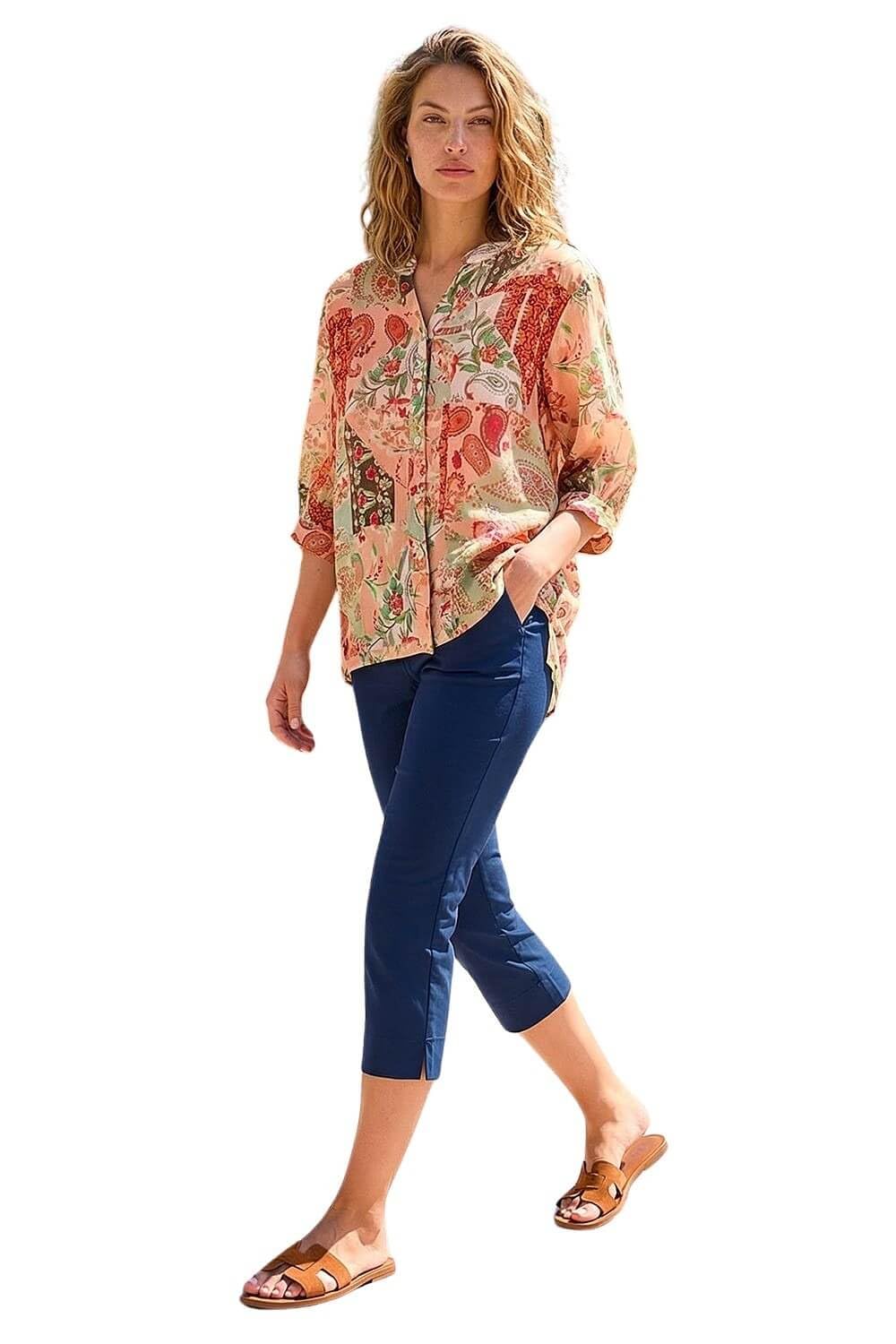Roman Women's Paisley Print V-Neck Blouse in Pale Orange | Size: 20