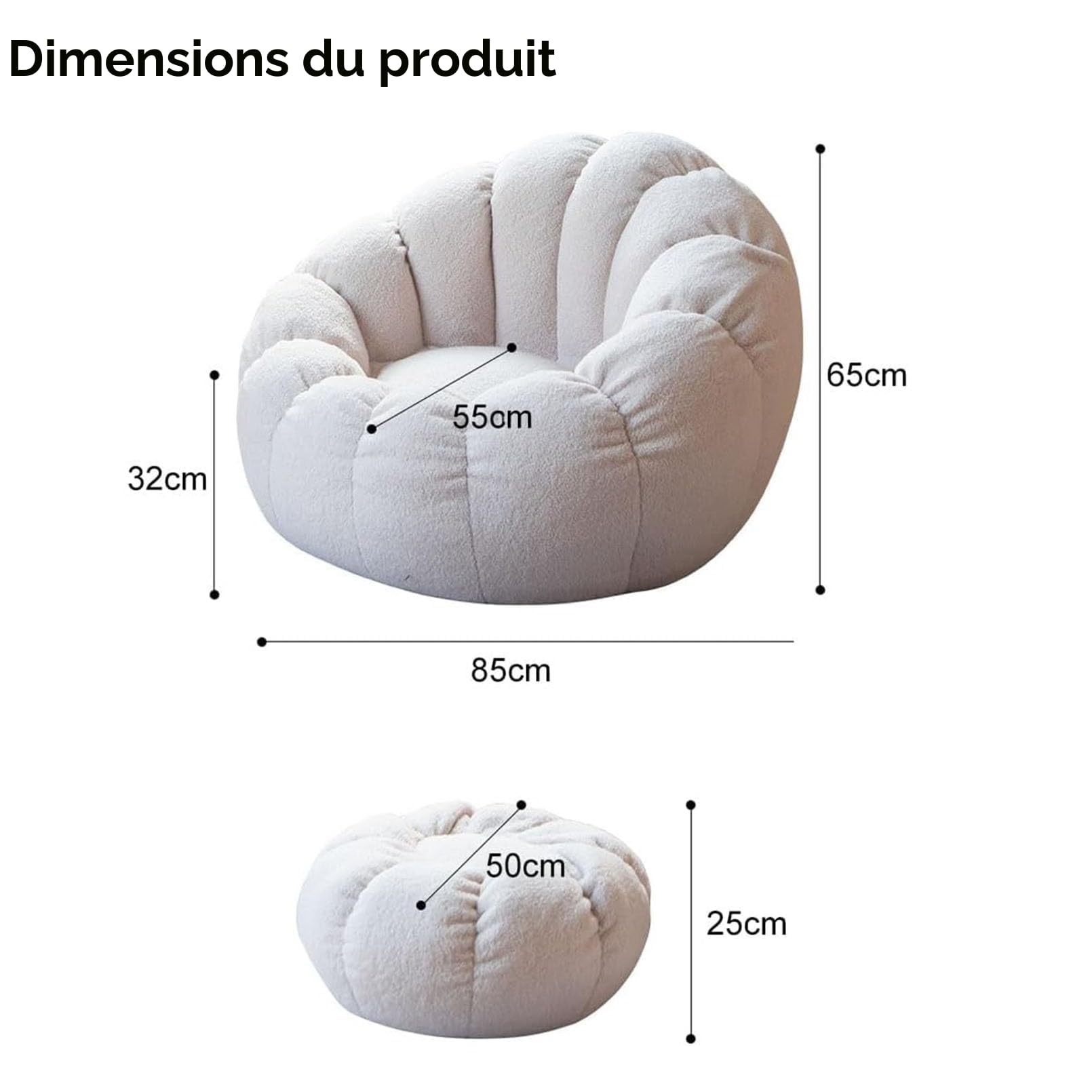 Housse de Pouf Poire, (sans Remplissage!!!) Pouf Poire Adulte 85 x 65 cm pour Extérieur et Intérieur Détente, Chaise Longue de Salon, Chambre Coussin