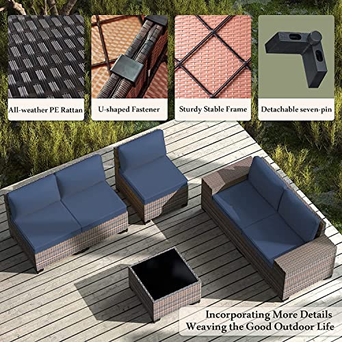 Image of 12 PCS Outdoor Patio Furniture Set,Outdoor Sectional Furniture All Weather PE Rattan Wicker Patio Conversation Set with 2 Coffee Tables and 10 Thickened Cushions,Navy Blue