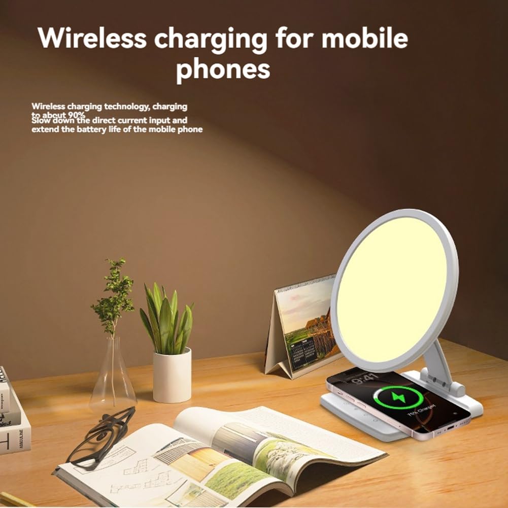 Lampada per Terapia Della Luce con Caricabatterie Wireless 3000-6500K 10000 Lampada Solare Lampada per Trattamento SAD Timer Intelligente
