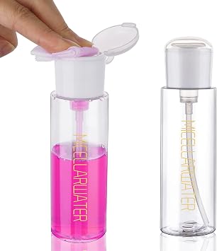 Push Down Pump Dispenser 2 Pack 3.4oz TSA Approved Nail Polish Remover Pump Dispenser Refillable Makeup Remover Dispenser Empty Plastic Pump Bottle for Micellar Water Makeup Remover Nail Art