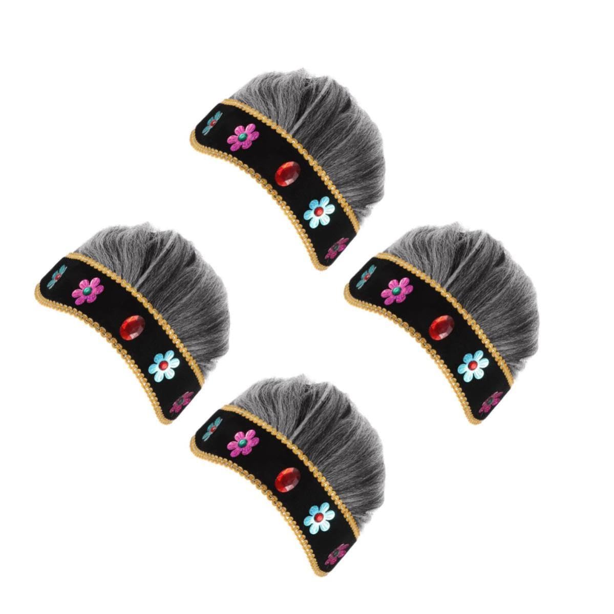Healeved 4 Piezas Peluca Gris de Abuela para Niñas, Teatro Infantil,