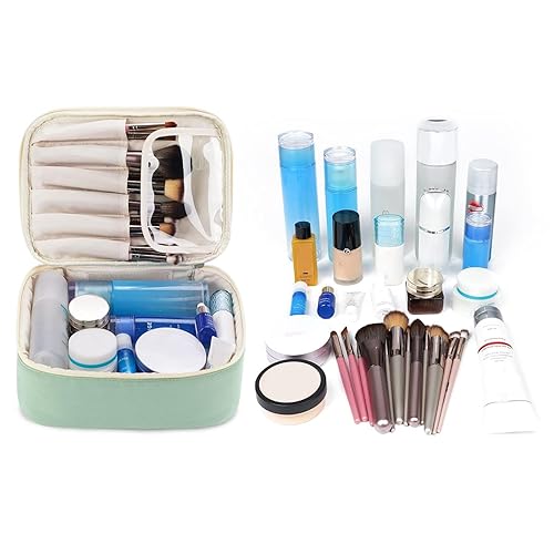 Miniatura 8 de Bolsa de maquillaje de viaje, bolsa grande para cosméticos, estuche organizador para mujeres y niñas (verde menta)