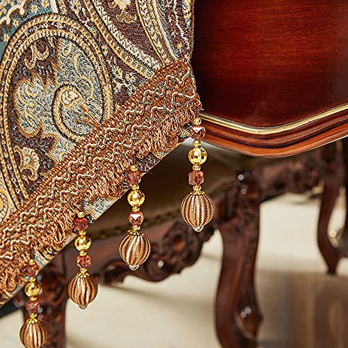 Luxury Vintage Design Table Runner 48 Inches Long Embroidery Jacquard Fabric With Multi-Tassels Table Runners For Dining Room Dresser Wedding Holiday Party Fireplace Decorations (Coffee, 12X48Inch) #TOP3