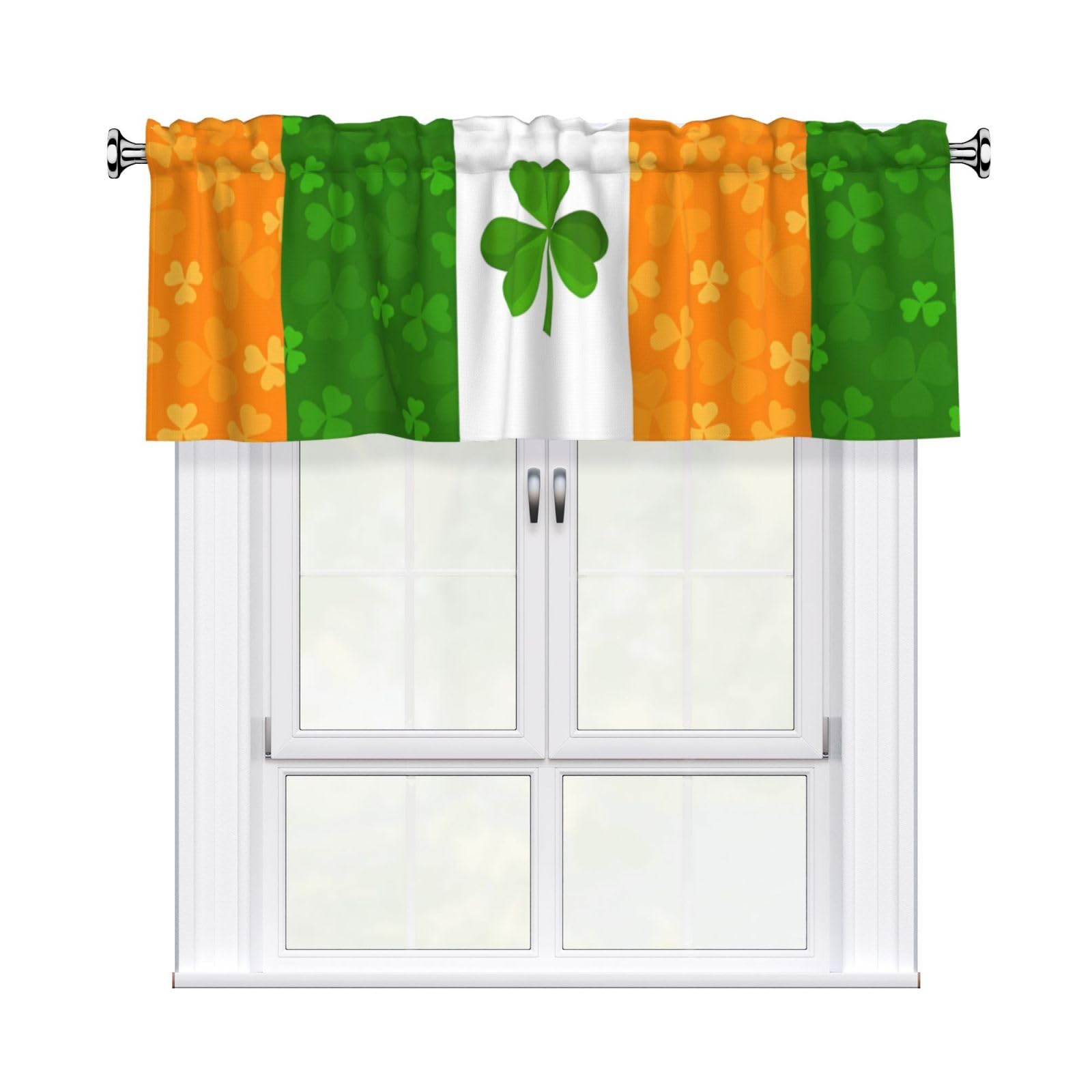WHJSHOP irish flag Prints Curtain Valance 54x18in - Peach Skin Kitchen Window Layer, Filtered Light & Quick-Install Rod Pocket Cover