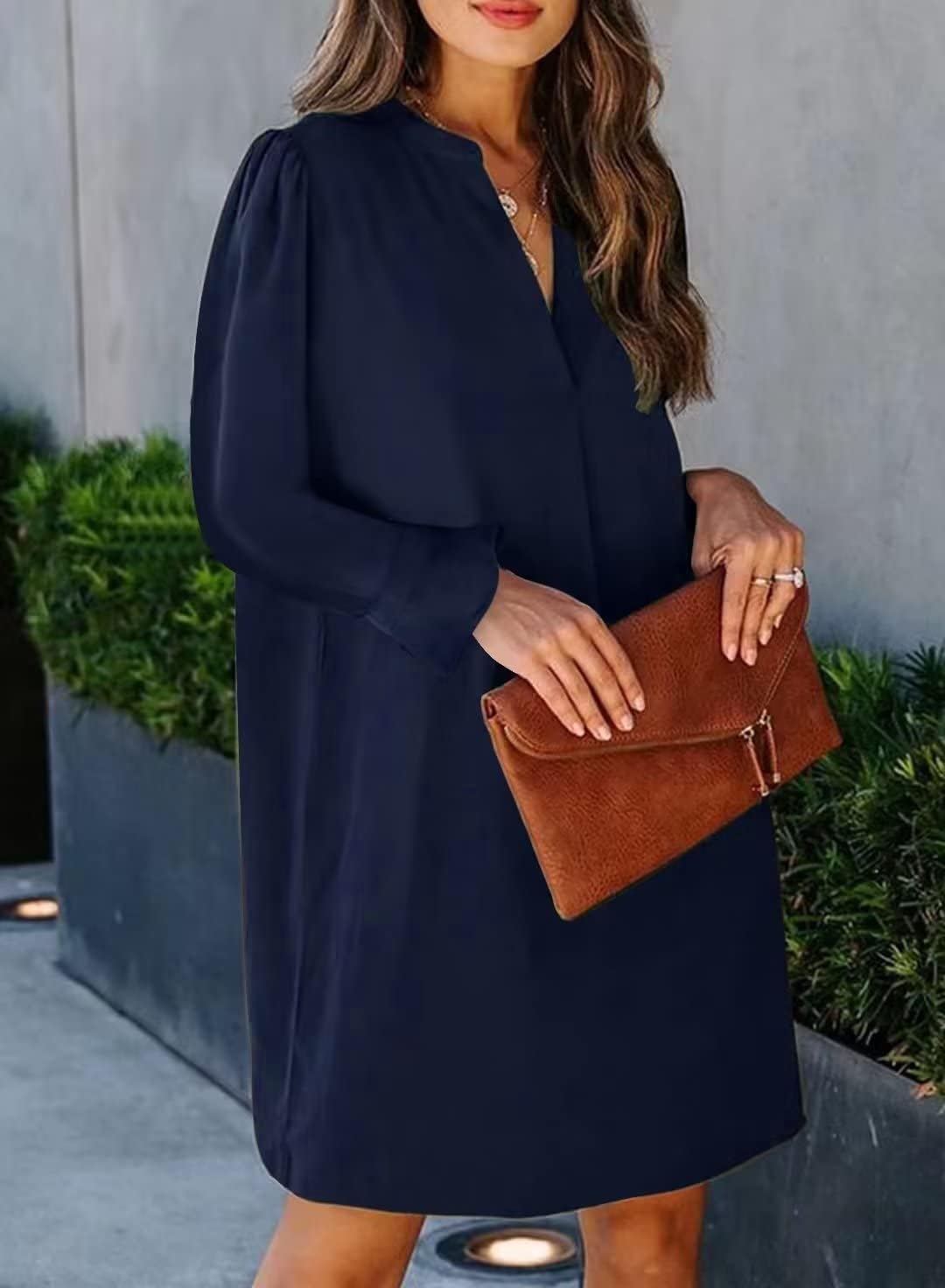 JOCAFIYE Womens Dresses Summer Casual Dress Long Sleeve V Neck Dress Shift Dress for Women 2025 - Image 3