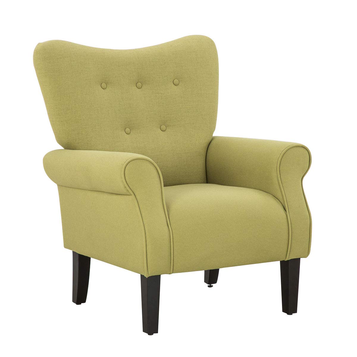 YOLENY Modern Accent Chair,High Back Armchair,Upholstered Fabric Button Single Sofa with Wooden Legs for Living Room,Bedroom,Club,Green