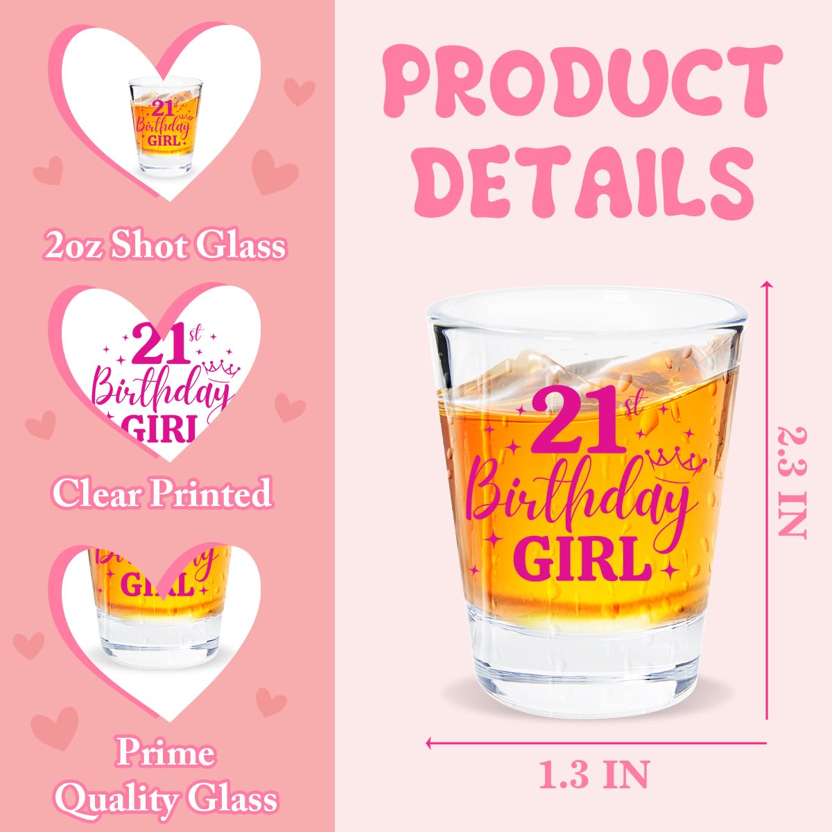 21st Birthday Gifts for Her, Happy Birthday Gift Women, Gift for 21 Year Old Girls, 2005 Happy 21st Birthday Shot Glass, Twenty One Birthday Shot Glass, 21 Birthday Decorations for Women Girls
