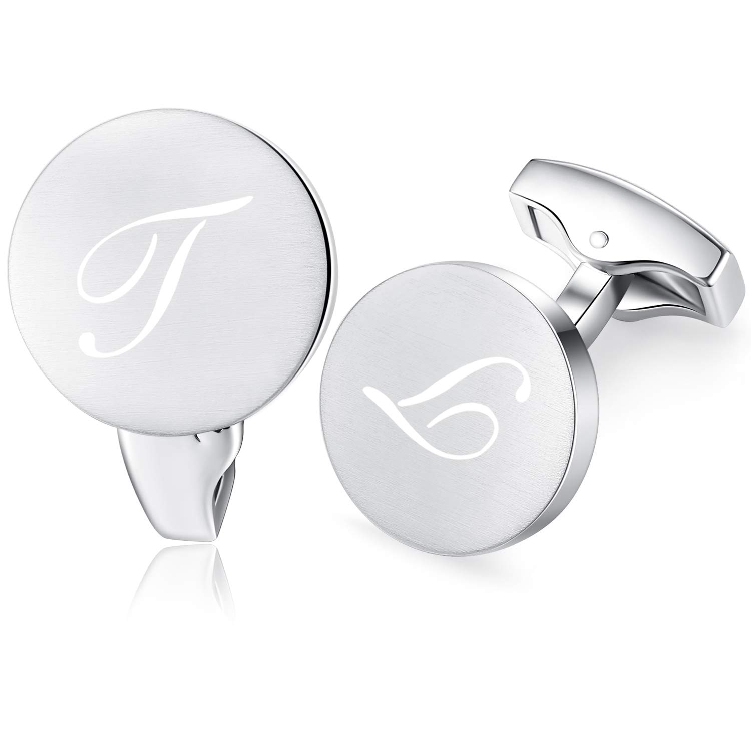 Honey Bear Men's Silver Initial Letter Round Cufflinks For Wedding Business