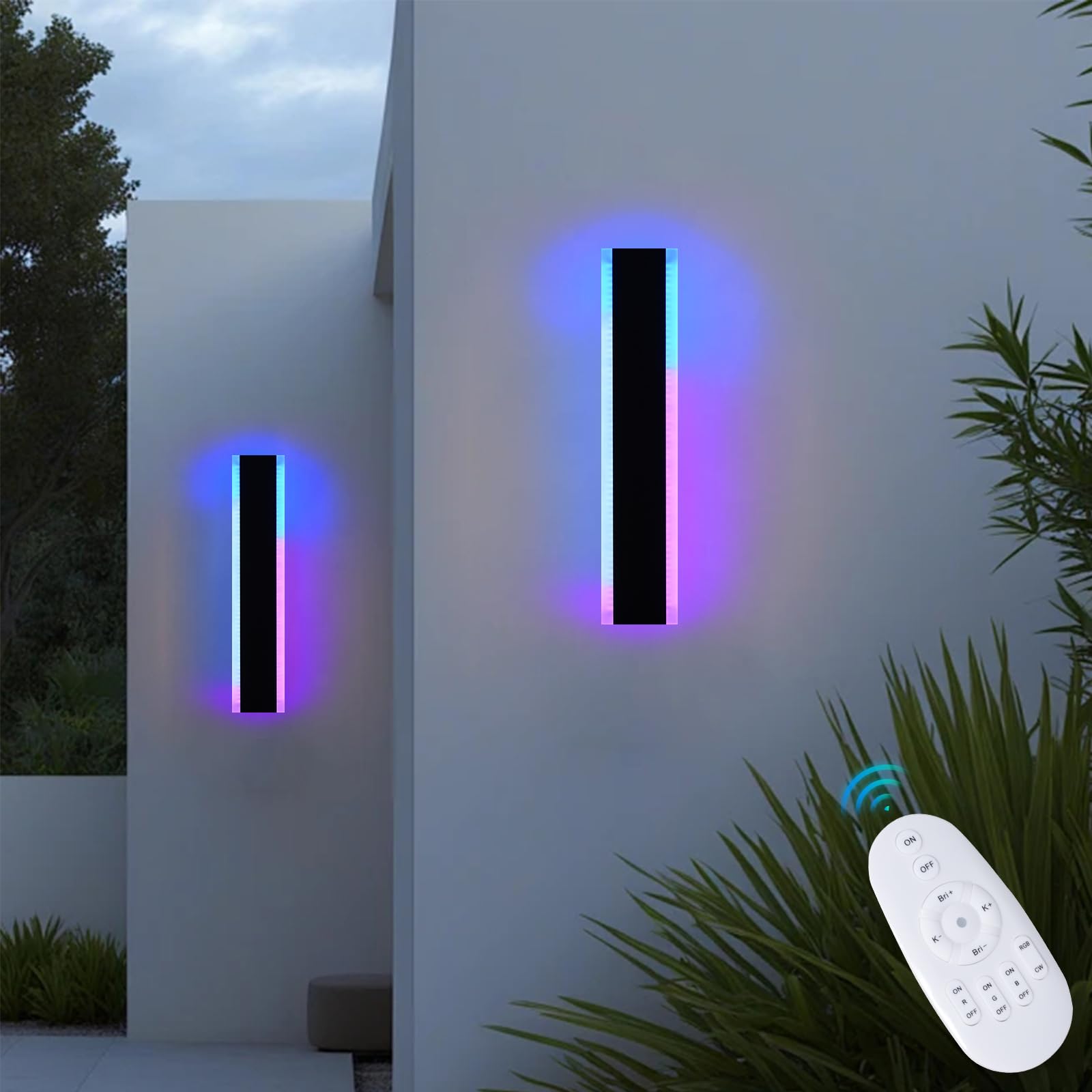 2 Pack LED RGB Outdoor Long Wall Lights,24 inch Outdoor Linear Light for Porch,Dimmable Wall Mounted Light Fixtures,Exterior Long Linear Lighting,Outside Lighting for Patio,House Front Door