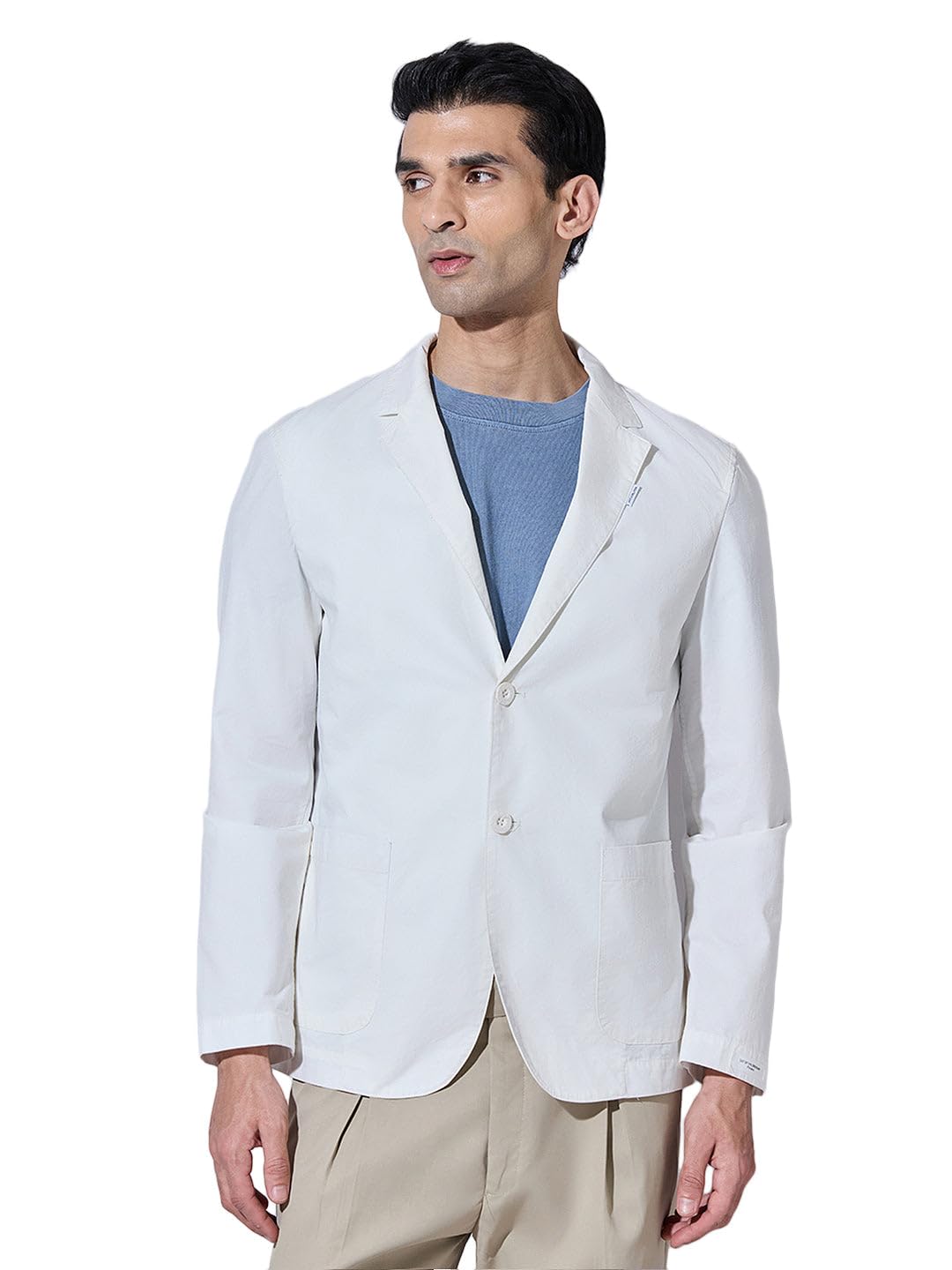 showoffff Men's Off-White Single Breasted Blazer with Notch Lapel-CHN-A2091_OffWhite-picture-38
