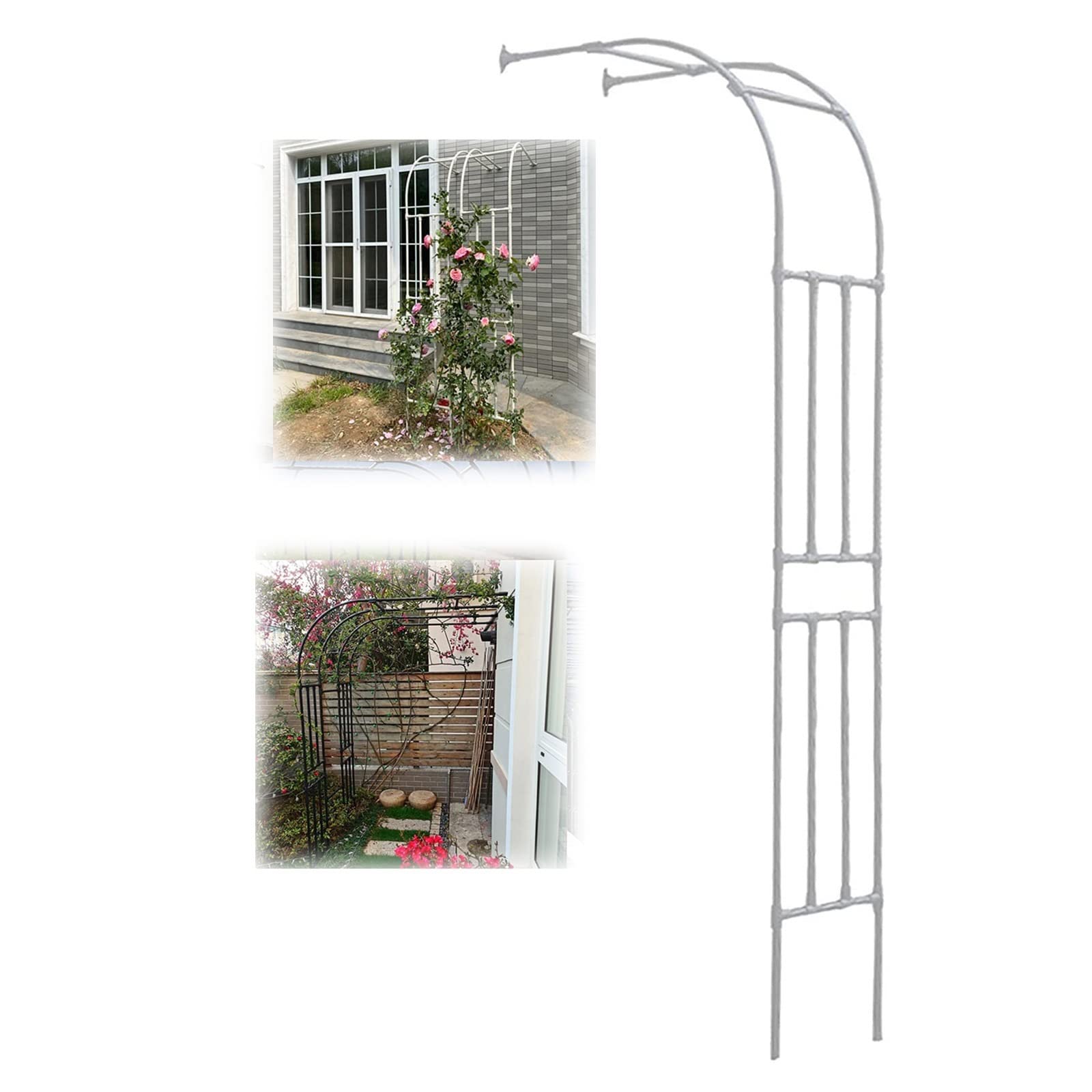 Metal Garden Arch with Weather Resistant White Trellis 7.9ft High Outdoor Arbour for Climbing Roses Sturdy and Stylish Garden Arbour