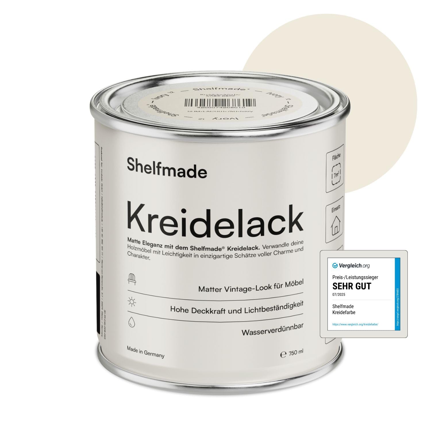 shelfmade Kreidefarbe beige - Elfenbein - Holzfarbe DIY - Holz - Chalk Paint für Möbel matter Look - Holzlack matt