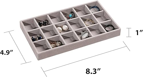 Miniatura 5 de Frebeauty Bandeja organizadora de joyas, bandejas apilables de terciopelo para joyas, insertos de cajón, organizador de aretes para mujeres y niñas,