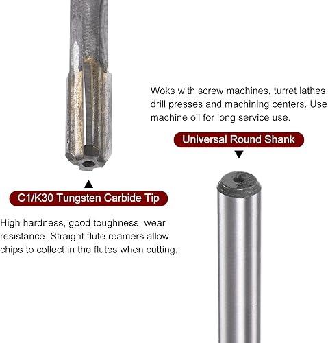 Miniatura 9 de Escariador de chucking de 0.319in H7 C1K30 punta de carburo de precisión recta, vástago redondo, fresadora