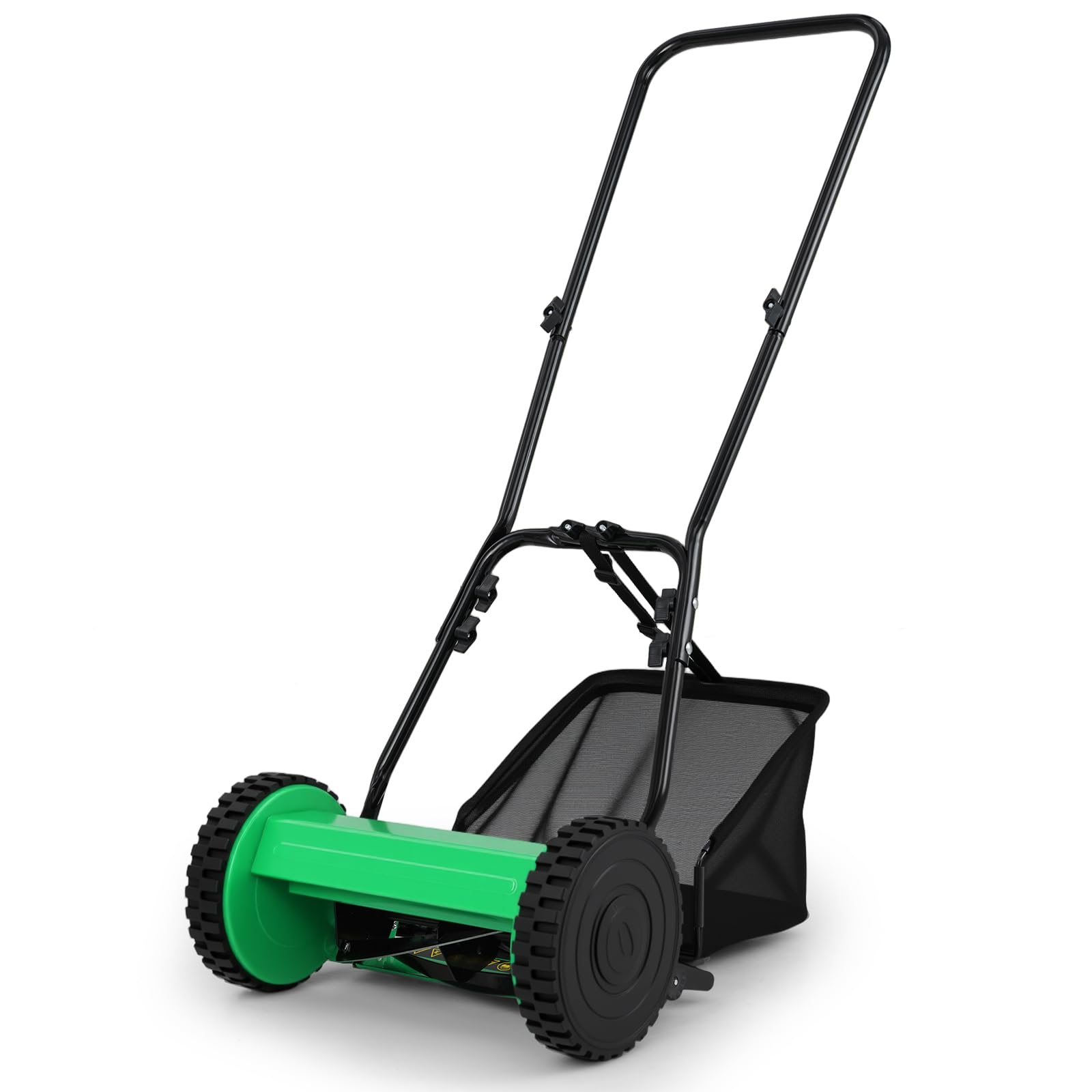 COSTWAY Cortacésped Manual, Barrendero de Césped con Ancho de Corte de 30 cm, Altura de Corte Ajustable de 15-40 mm, Caja de Recolección de Césped de 18,5 L, 2 Ruedas, Cuchilla (Verde)