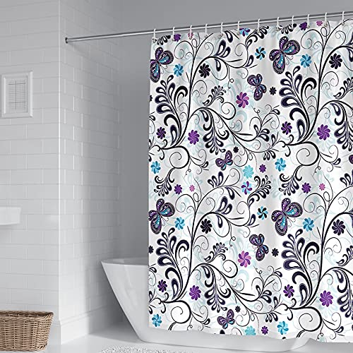 Rideau de douche polyester 165x180cm avec crochets motif violet